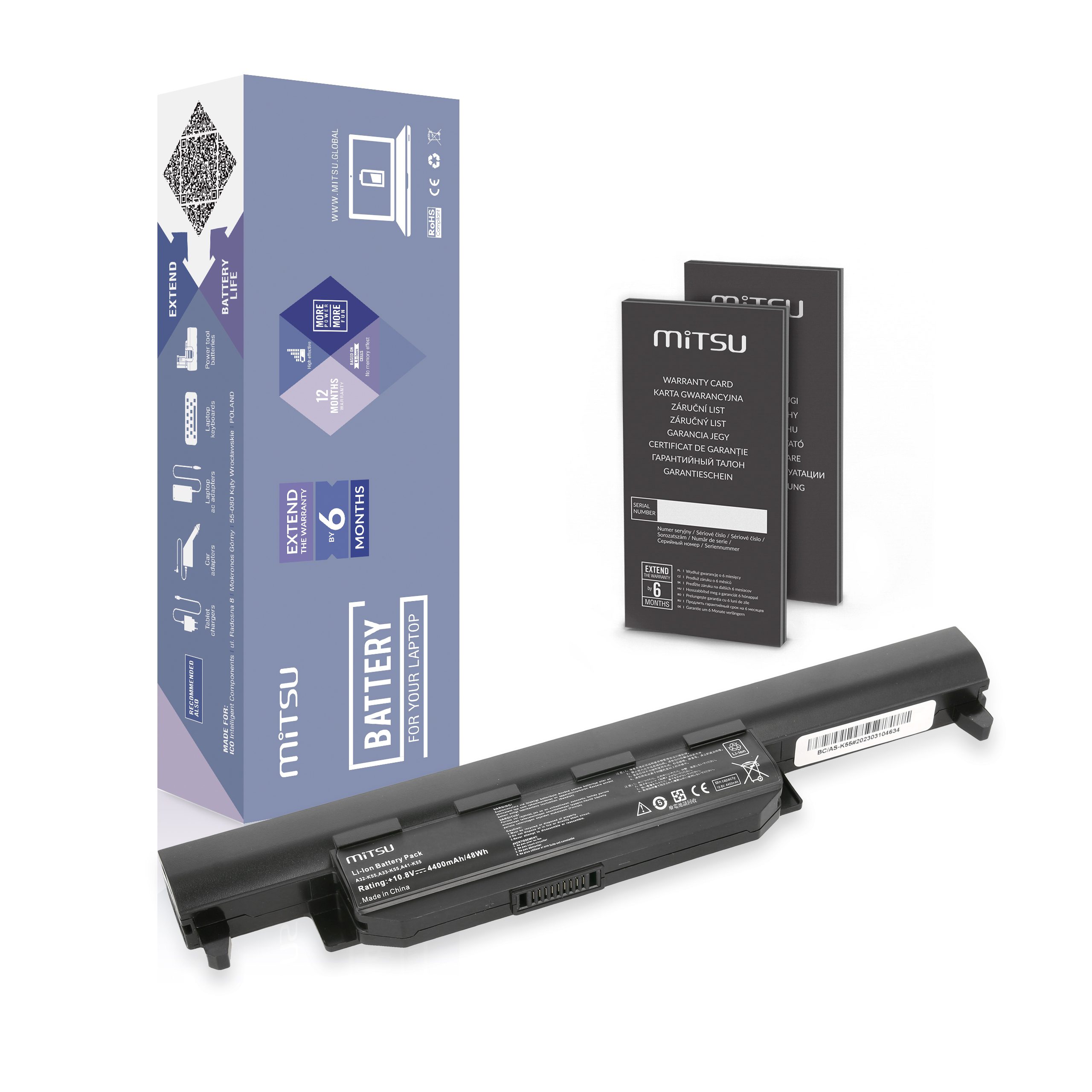 Bateria Mitsu para Asus A55, K45, K55