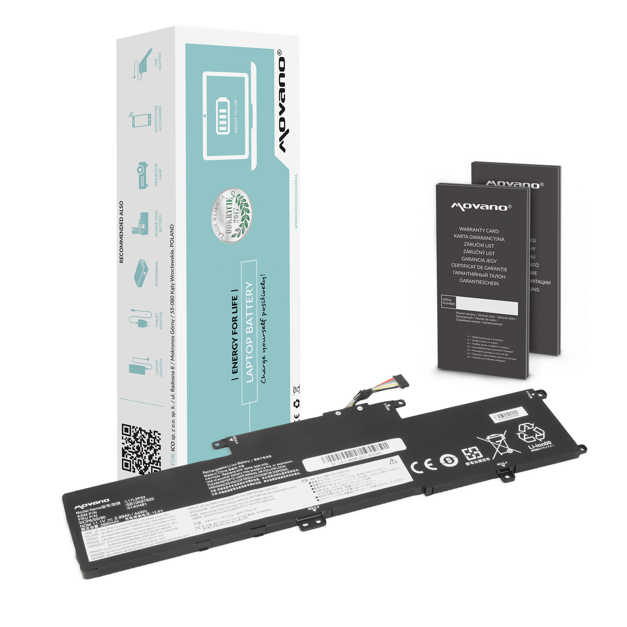 Bateria Movano 11.1V (10.8V) 44Wh para Portátil Lenovo ThinkPad Yoga L380 L390 Series - Substituição Original