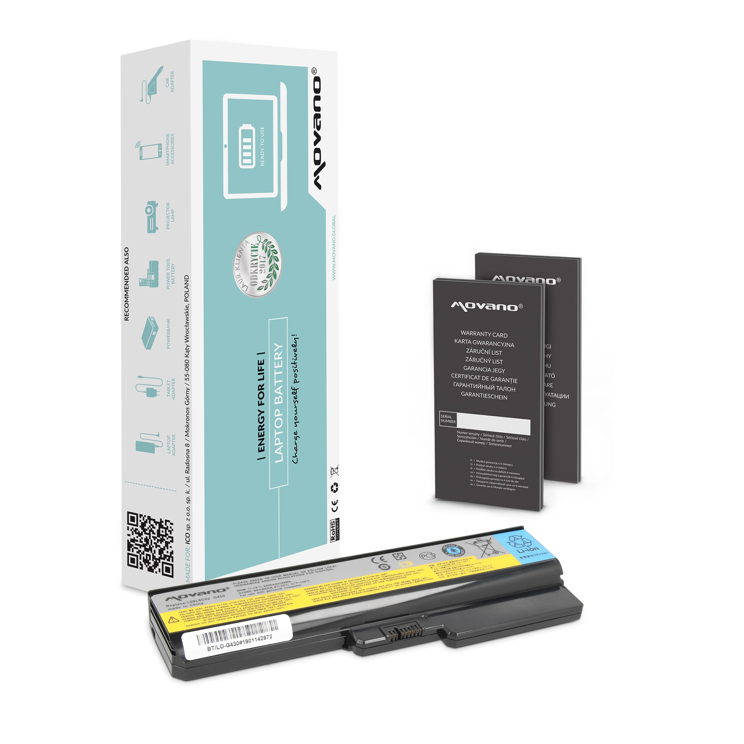 Bateria Movano para Portátil Lenovo IdeaPad G450, G530, G550, G430, G555, N500, V460, Z360 Series - 11.1V 4400mAh