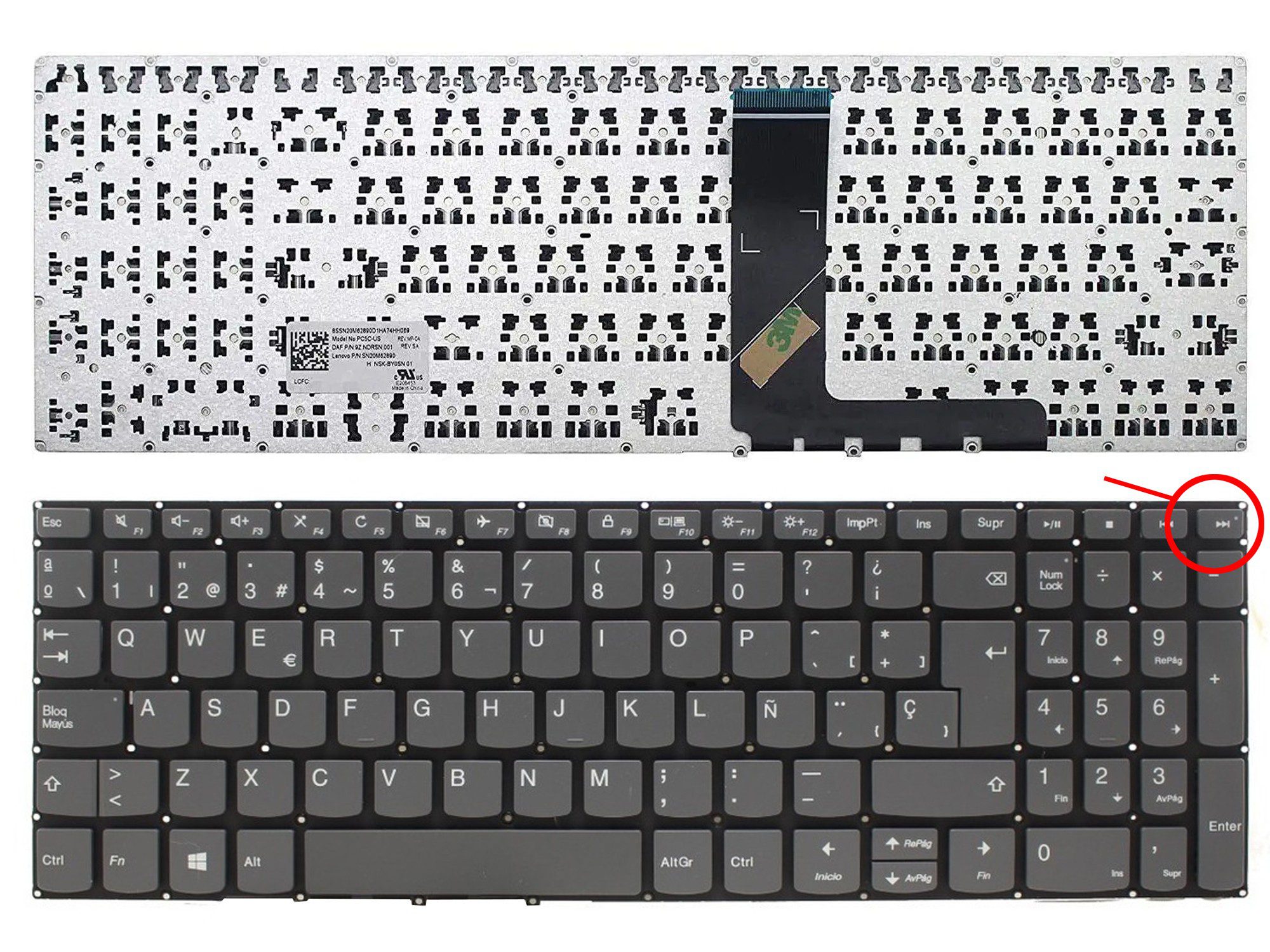 TECLADO PARA PORTATIL LENOVO IDEAPAD 320-15ABR 320-15IAP 320-15AST Sem botão de ligar