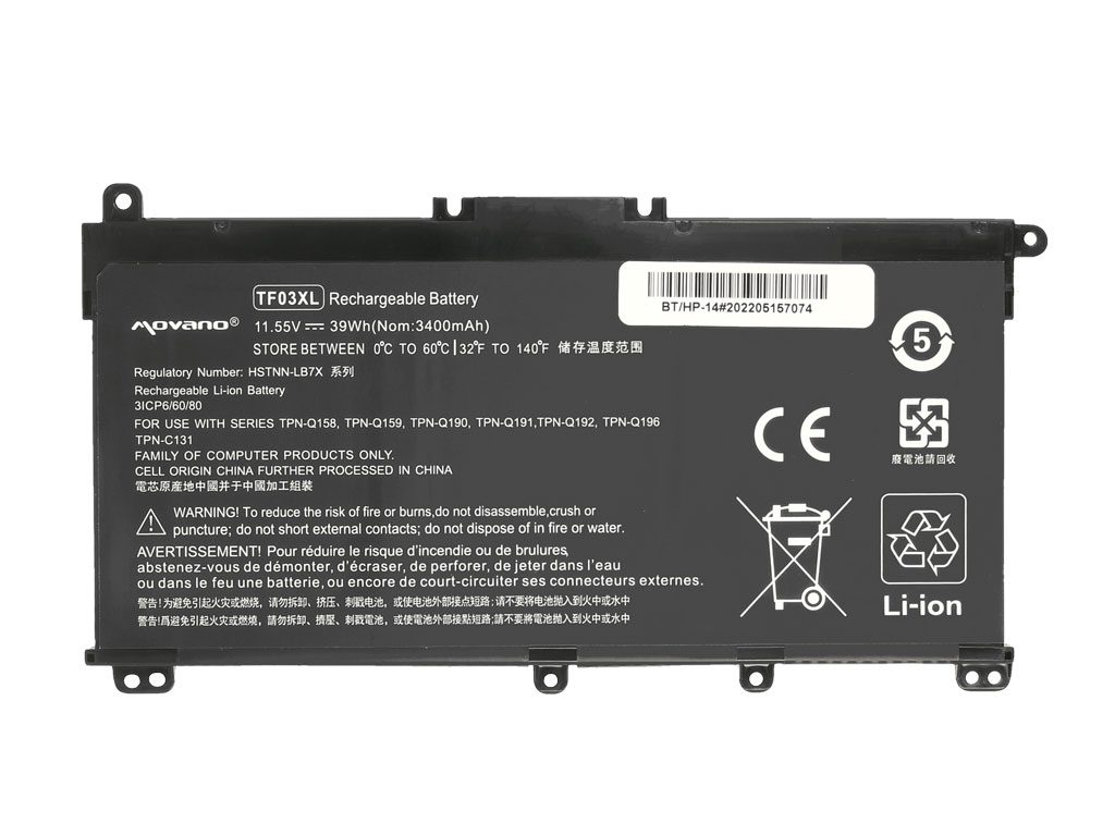 Bateria Movano Compatível HP Pavilion 14-BP 15-CC 17-AR Series TF03XL 11.55V 3400mAh - Image 2