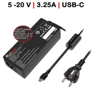 Carregador USB-C Multivoltagem Portátil 5V-20V 3.25A 65W Preto