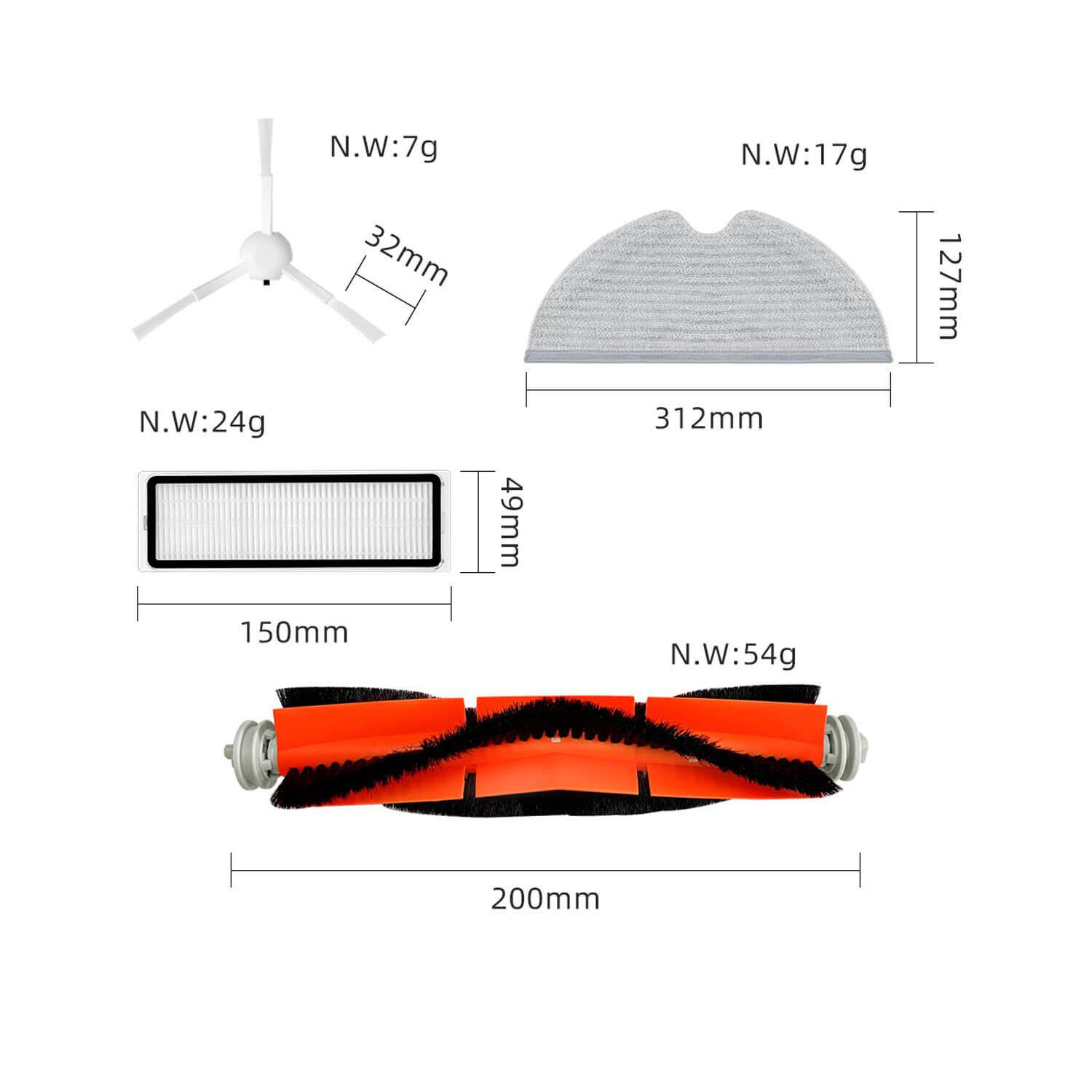 Kit de Peças de Substituição para Aspirador Robô Xiaomi Mijia 1C/2C/1T, Mi Robot Vacuum Mop e Dreame F9 - Filtros HEPA, Escovas e Mopas (Compatível com STYTJ01ZHM) - Image 2