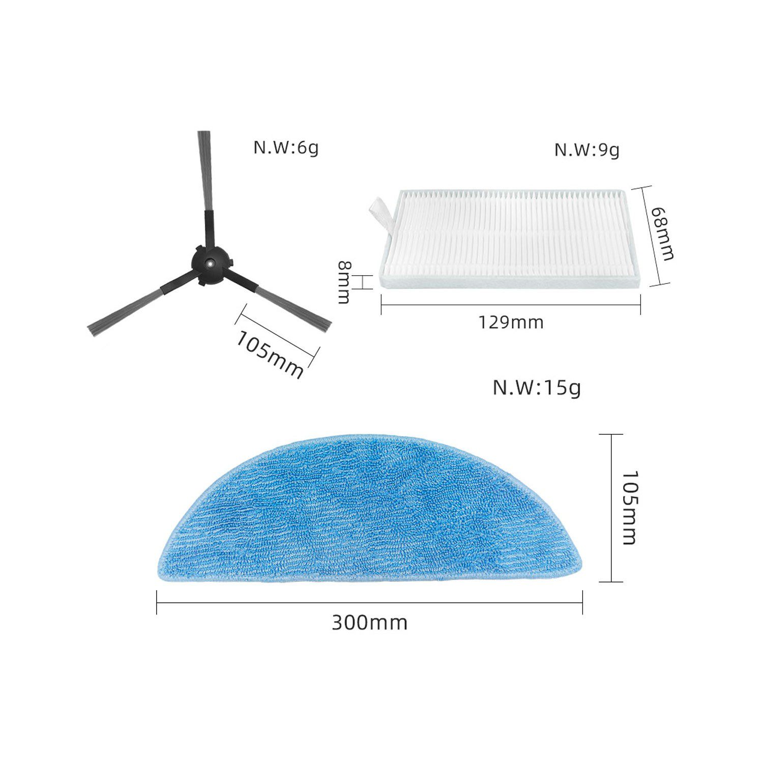 Kit de Peças de Reposição para Aspirador Robô Yeedi Y1 Pro / Ecovacs Y1 Pro - Escovas, Filtros e Mopas - Image 2