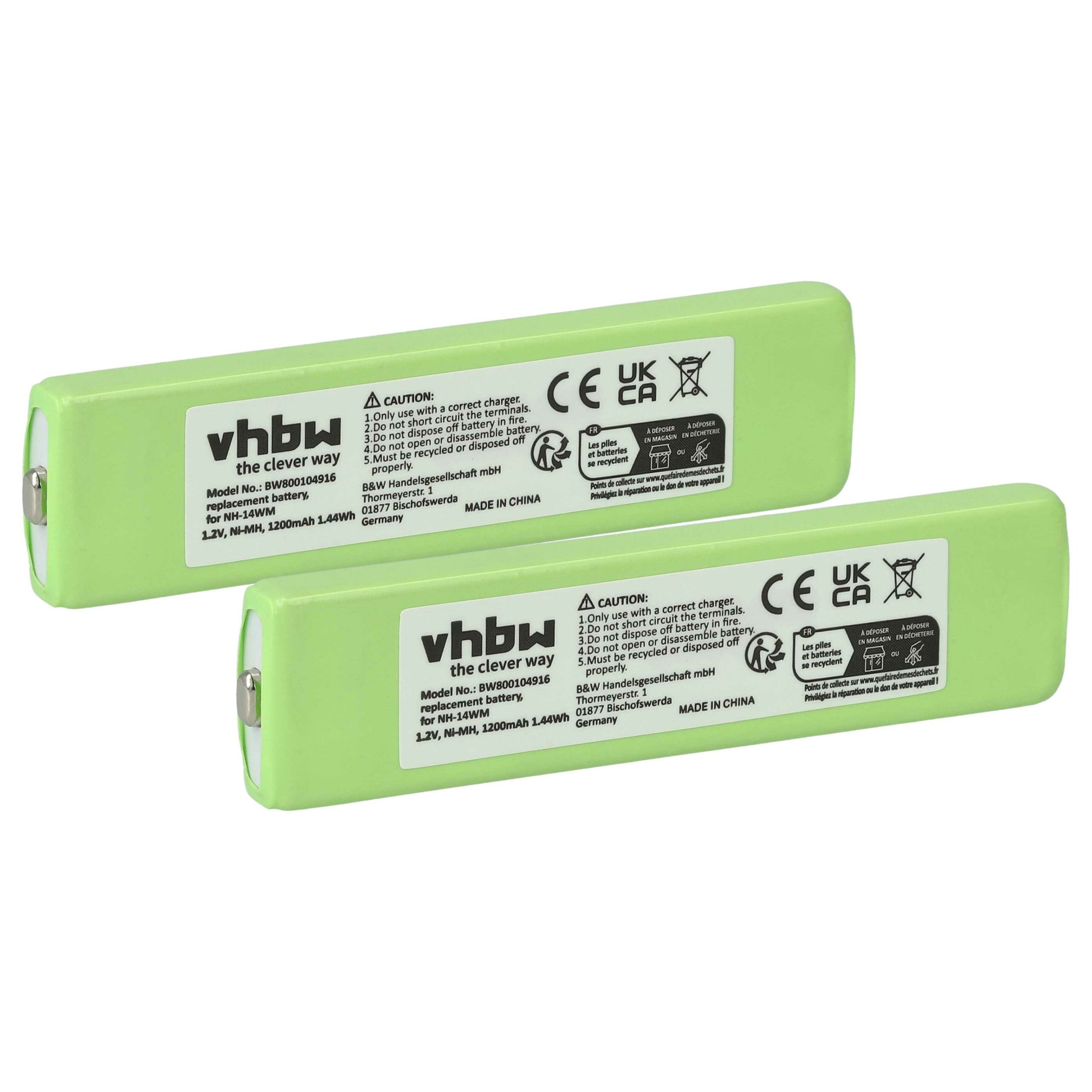 Bateria vhbw 2x para MP3-Player Aiwa MHB-901 - 1200 mAh 1.2V NiMH