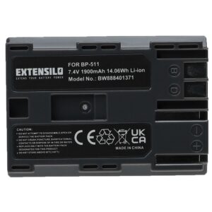 Bateria compatível Canon BP-535, BP-512, BP-511A, BP-522, BP-514, BP-511, BP-508 - EXTENSILO 1900mAh 7.4V Li-Ion