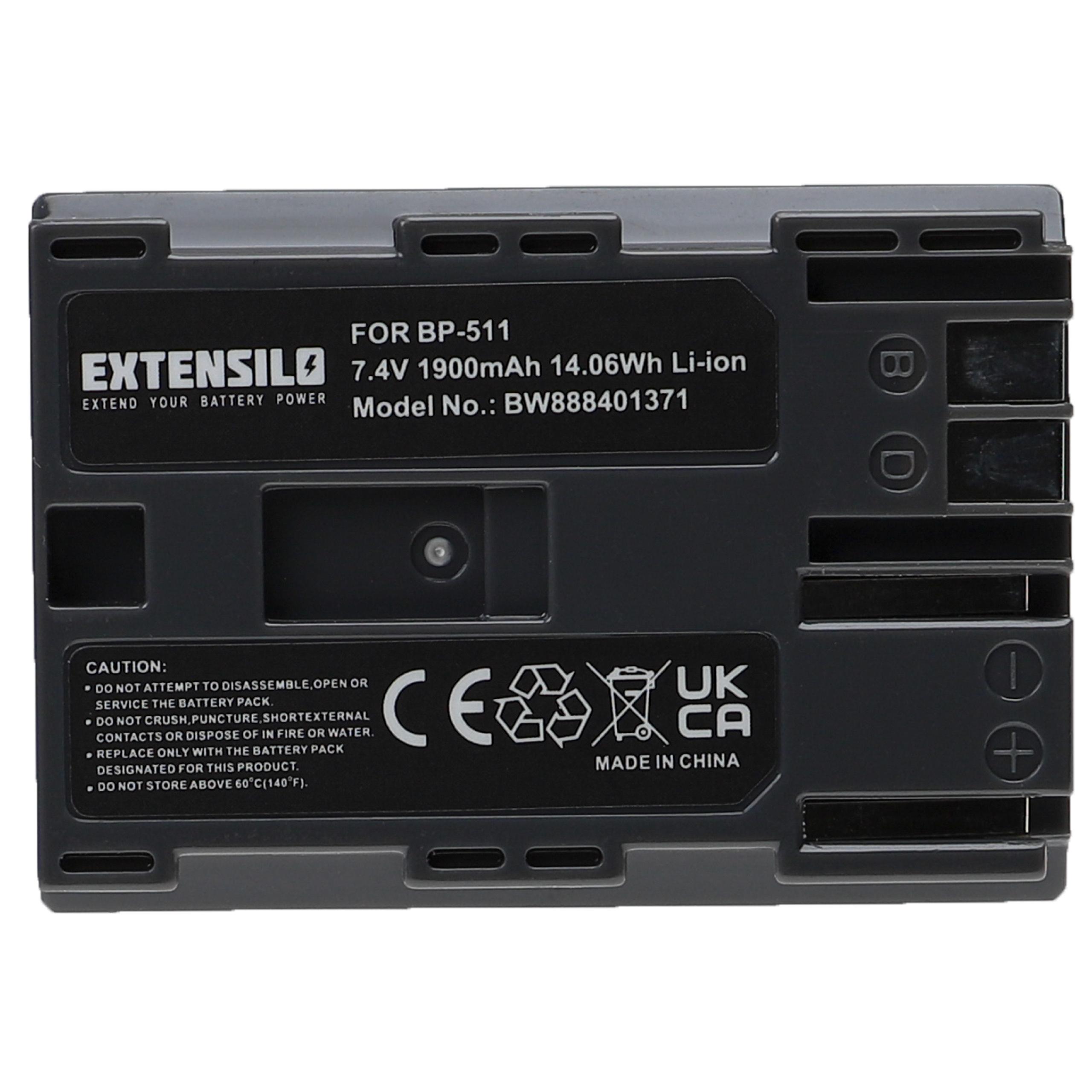 Bateria compatível Canon BP-535, BP-512, BP-511A, BP-522, BP-514, BP-511, BP-508 - EXTENSILO 1900mAh 7.4V Li-Ion