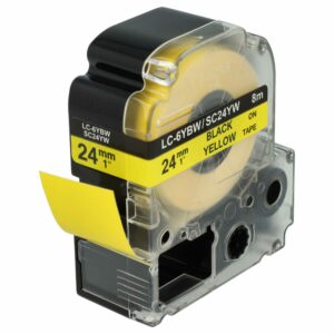 Fita de Etiquetas compatível com Epson LC-6WBW - 24 mm Preto sobre Amarelo