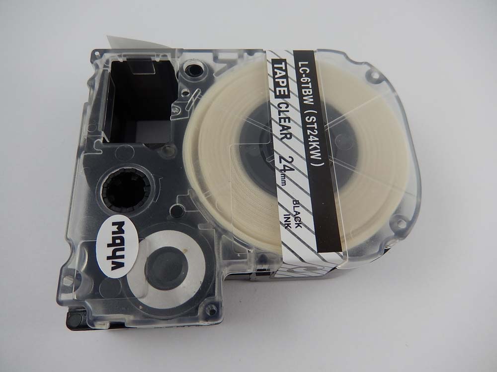 Fita de Etiquetadora vhbw para Epson LC-6TBW - 24 mm Preto sobre Transparente