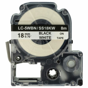 Fita de Etiquetas vhbw 18 mm Preta sobre Branco - Compatível com Epson LC-5WBN e KingJim SS18KW