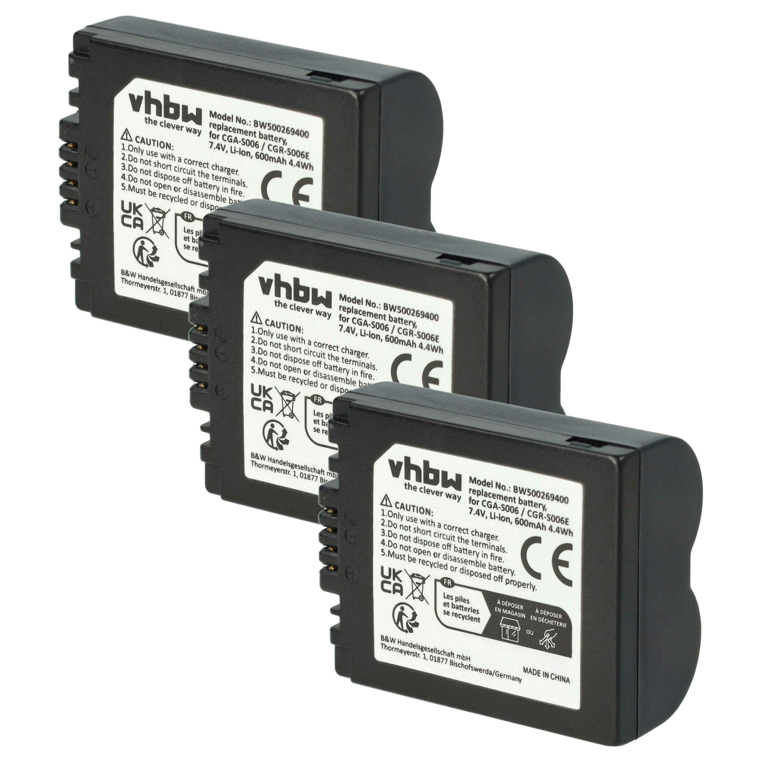 3 Baterias vhbw compatíveis com Leica BP-DC5 - 600mAh, 7.2V, Li-Ion