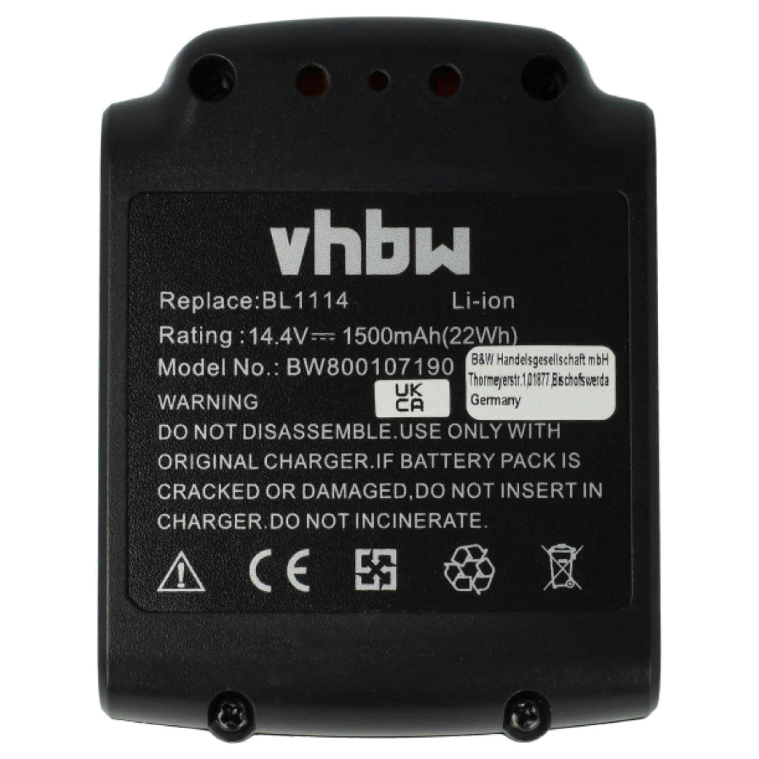 2x Bateria vhbw para Black & Decker LB16, BL1514, BL1314, BL1114 - 1500 mAh, 14.4 V, Li-Ion - Image 3