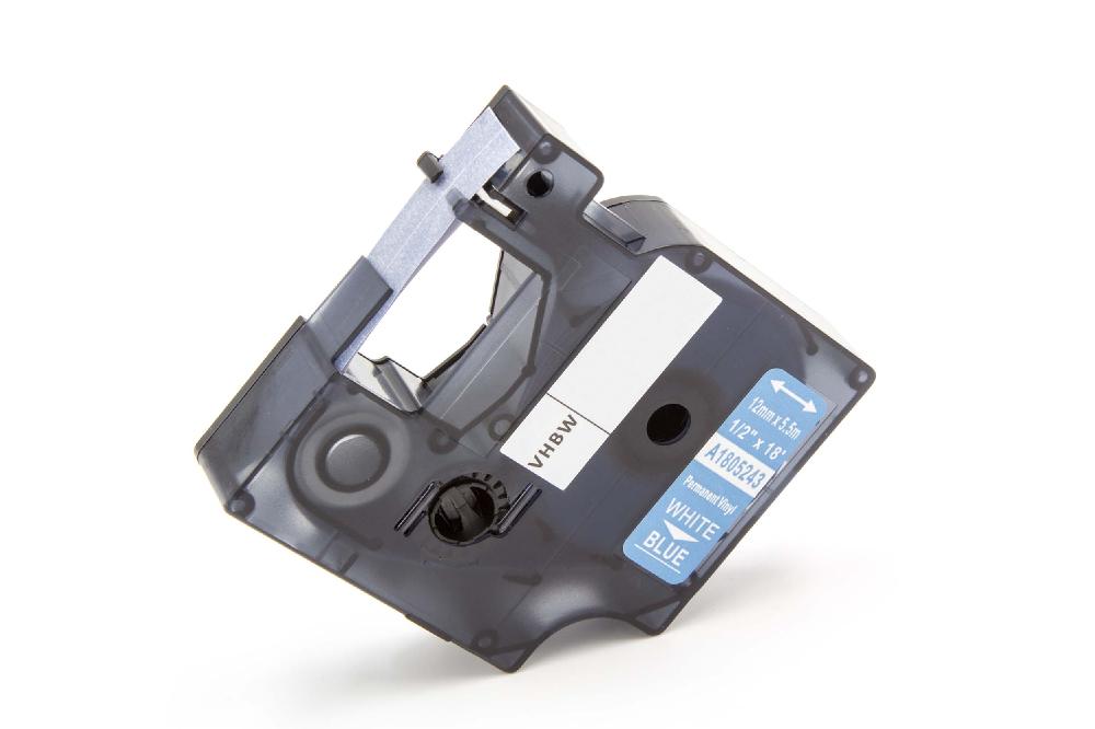 Fita de Etiquetas Compatível com Dymo 1805243 - 12 mm Branco sobre Azul, Vinil
