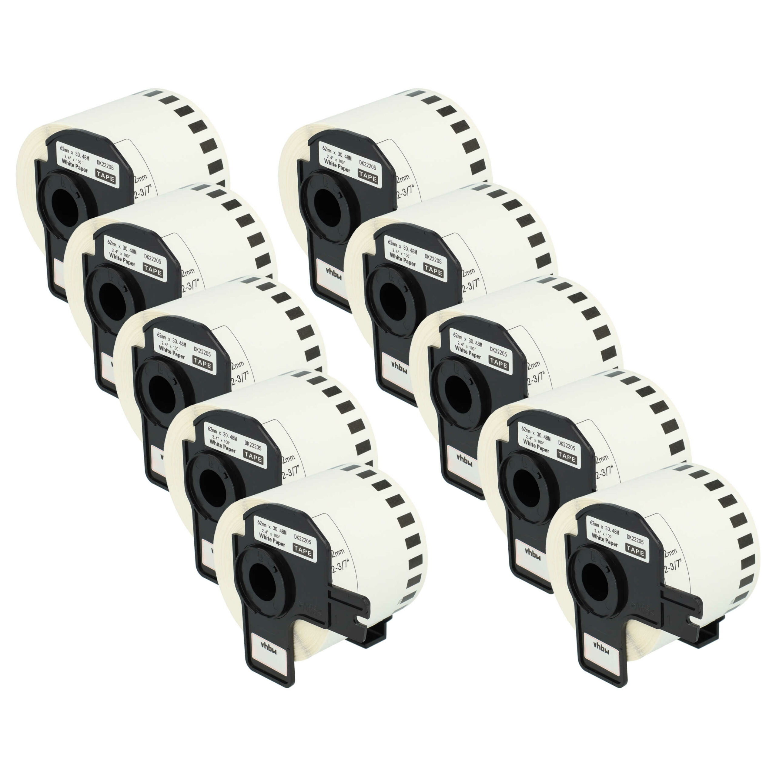 10x Rolo de Etiquetas compatível com Brother DK-22205 - 62 mm x 30,48 m + Suporte