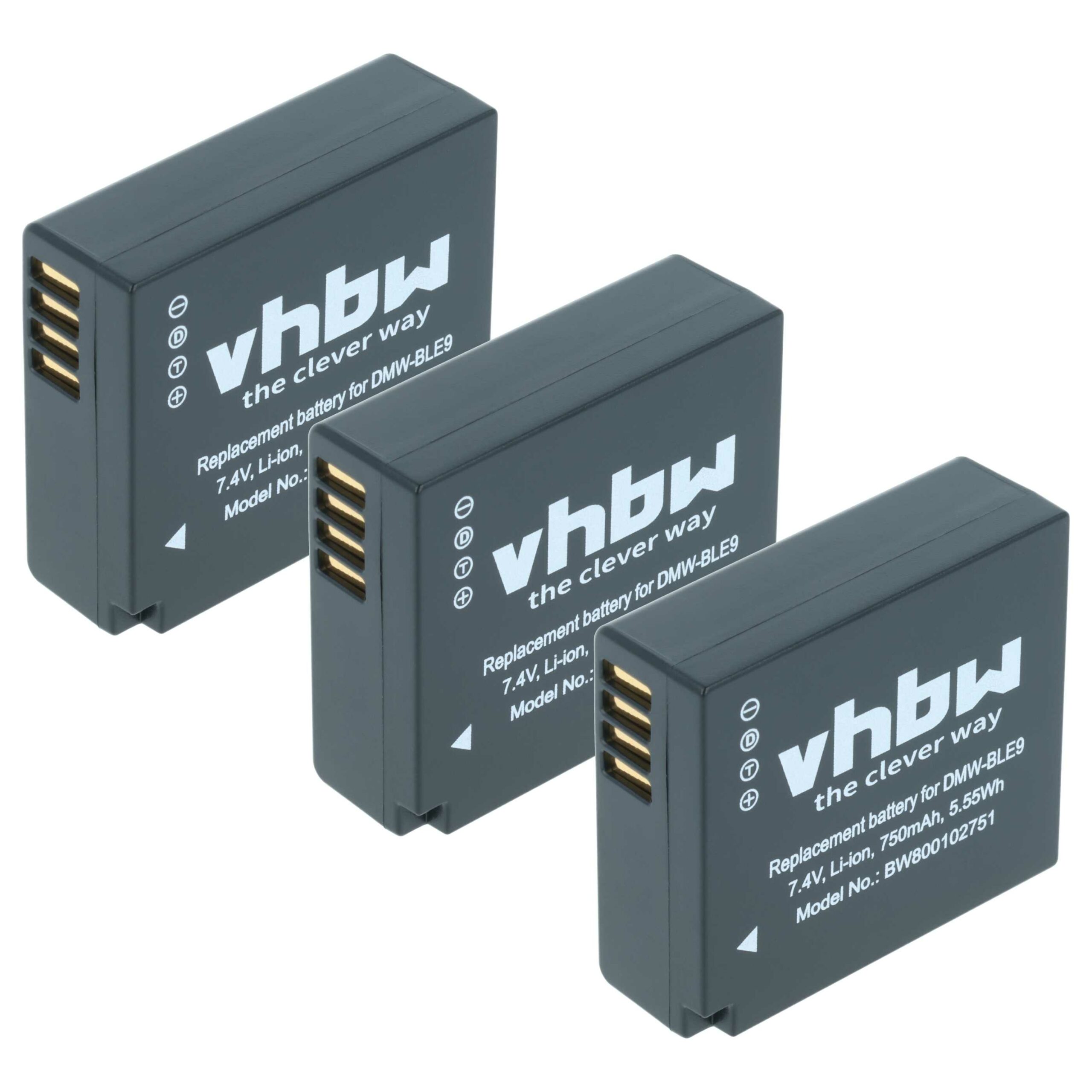 3x Bateria vhbw compatível Leica BP-DC15 - 750mAh, 7.2V, Li-Ion