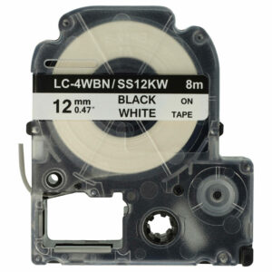 Fita de Etiquetas compatível com Epson LC-4WBN - 12 mm Preto sobre Branco