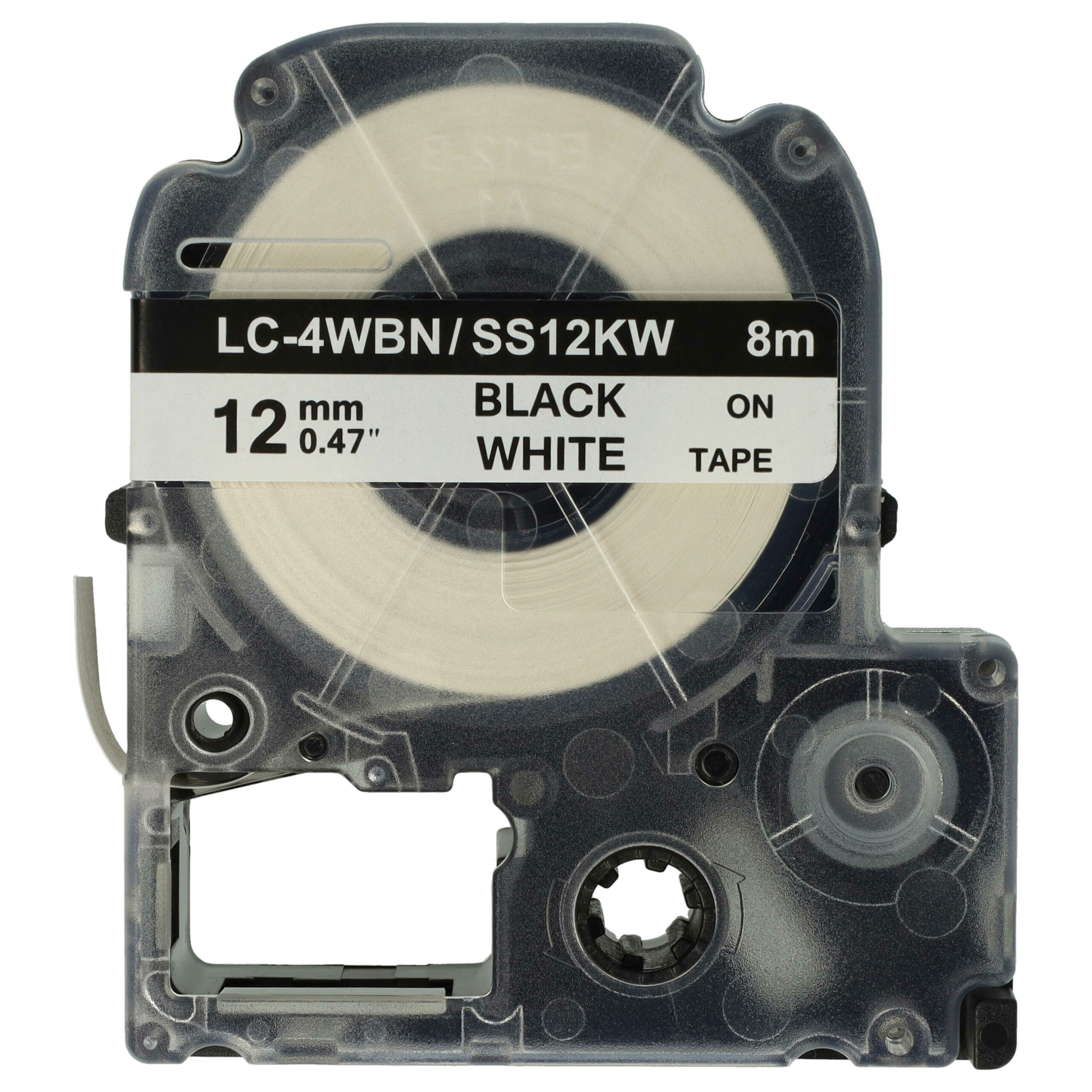 Fita de Etiquetas compatível com Epson LC-4WBN - 12 mm Preto sobre Branco