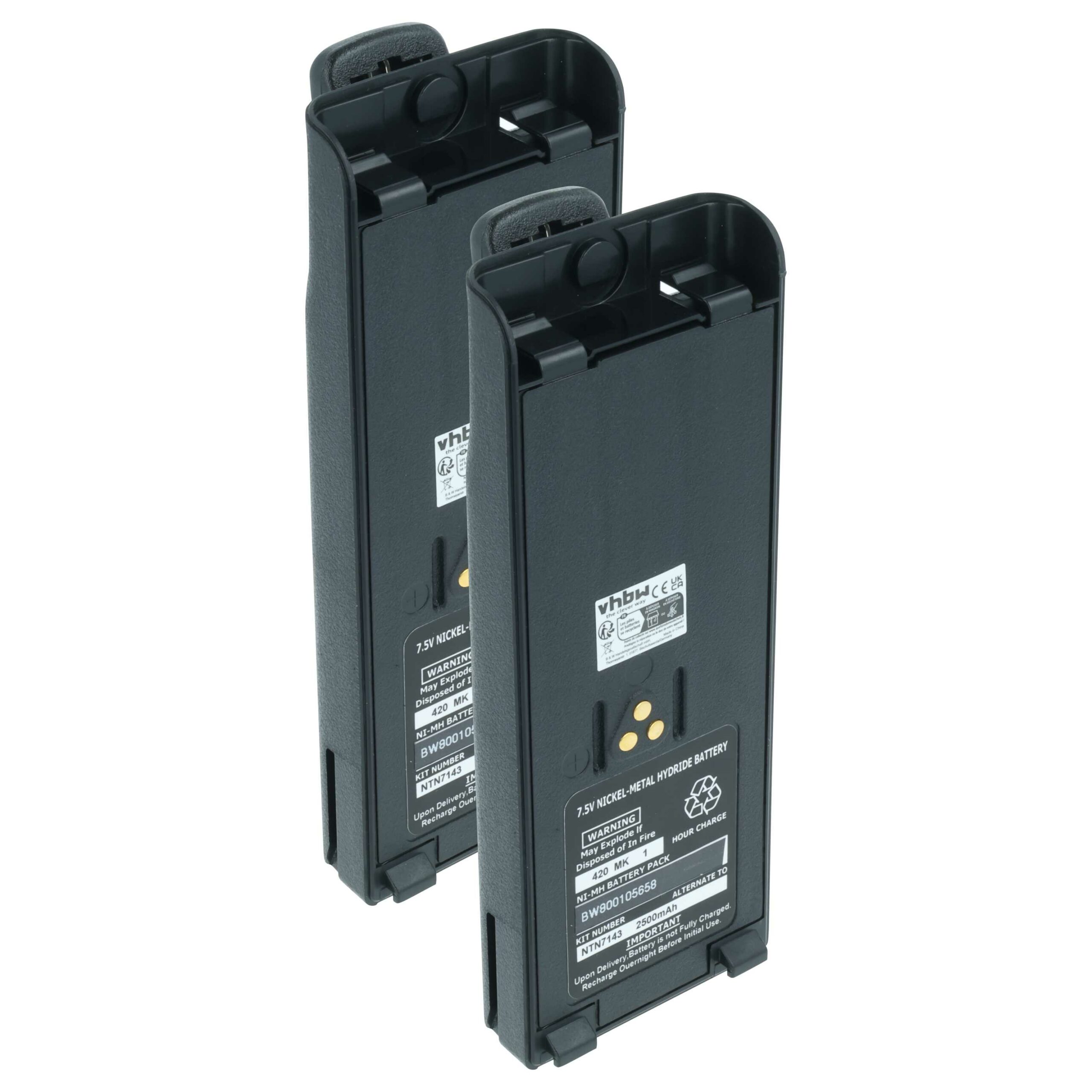 Bateria vhbw para Rádio Motorola NTN7143 - 2500 mAh 7.5V NiMH + Clip (Pack 2 Unidades)