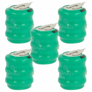 Bateria de Célula Botão Recarregável 3/V80H 80 mAh 3.6V NiMH - Conjunto de 5 Unidades com 2 Pinos