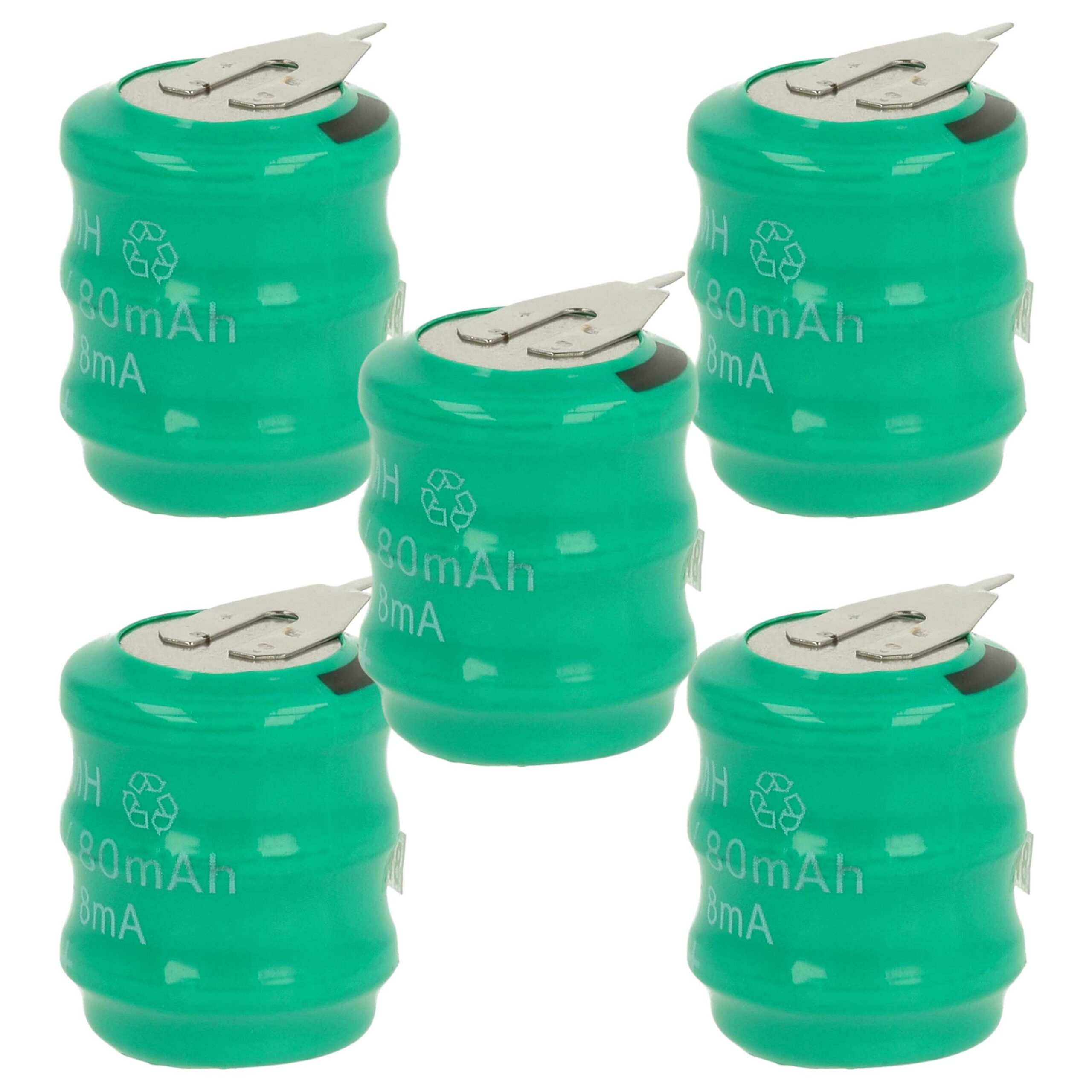 Bateria de Célula Botão Recarregável 3/V80H 80 mAh 3.6V NiMH - Conjunto de 5 Unidades com 2 Pinos