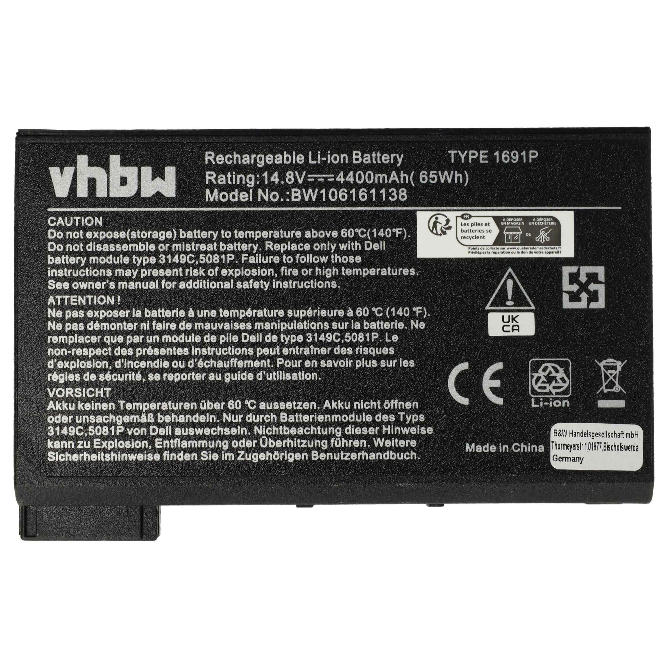 Bateria para Notebook Dell 1691P, 312-0009, 312-3250, 312-0028, 3149C - 4400 mAh 14.8 V Li-Ion - Image 3