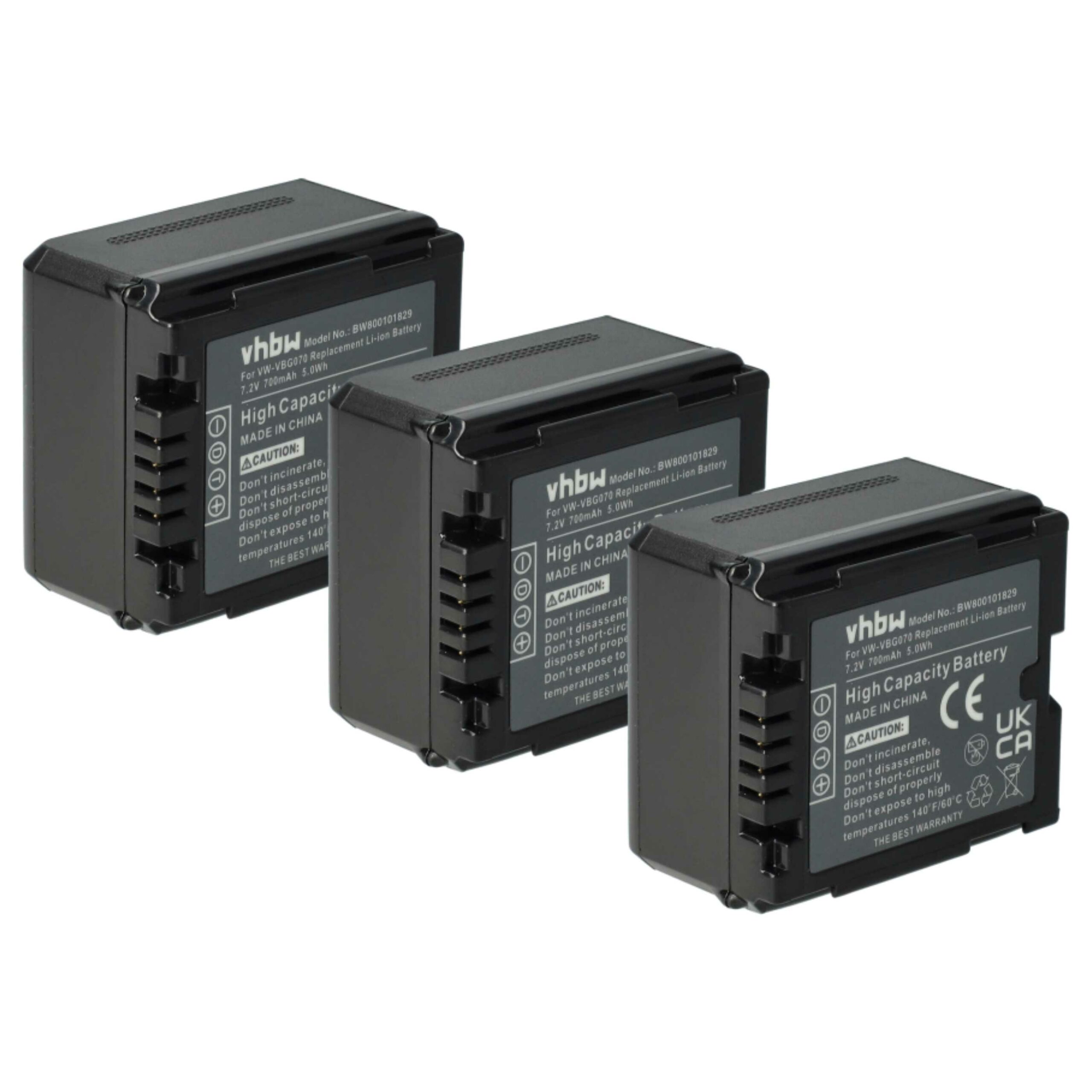 Bateria vhbw 3x para Câmaras Panasonic VW-VBG070, DMW-BLA13E, DMW-BLA13, VW-VBG130 - 700 mAh 7.2V Li-Ion