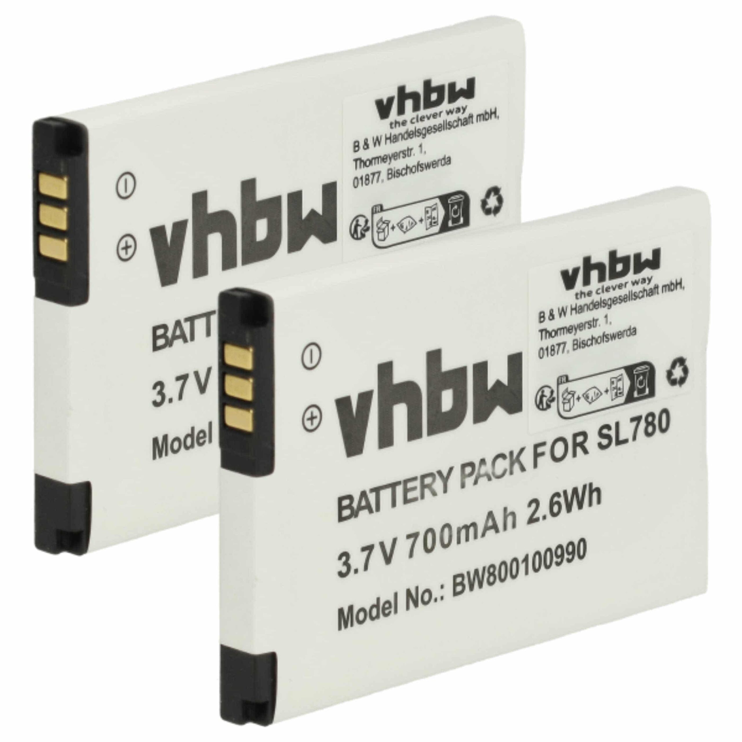 2x Bateria vhbw para Gigaset 4250366817255 - Telefone Fixo DECT 700 mAh 3.7 V Li-Ion