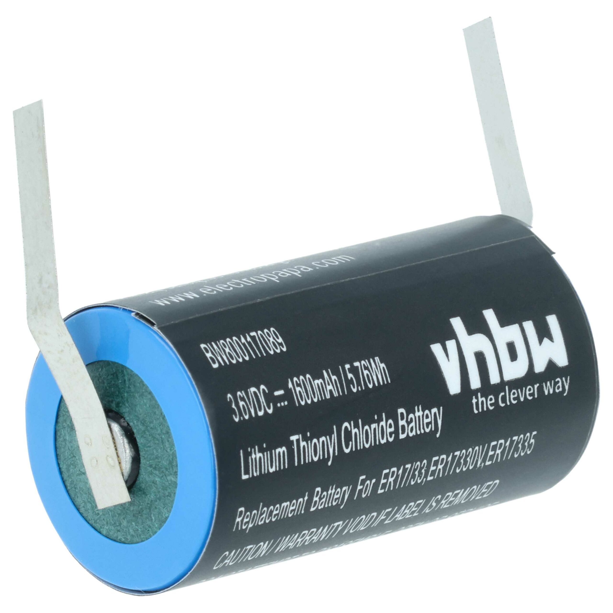 Bateria de substituição vhbw para Maxell ER17/33 - 1600 mAh 3.6 V Li-MnO2