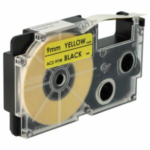 Fita de Etiquetas vhbw compatível com Casio XR-9YW1, XR-9YW - 9 mm Preto sobre Amarelo