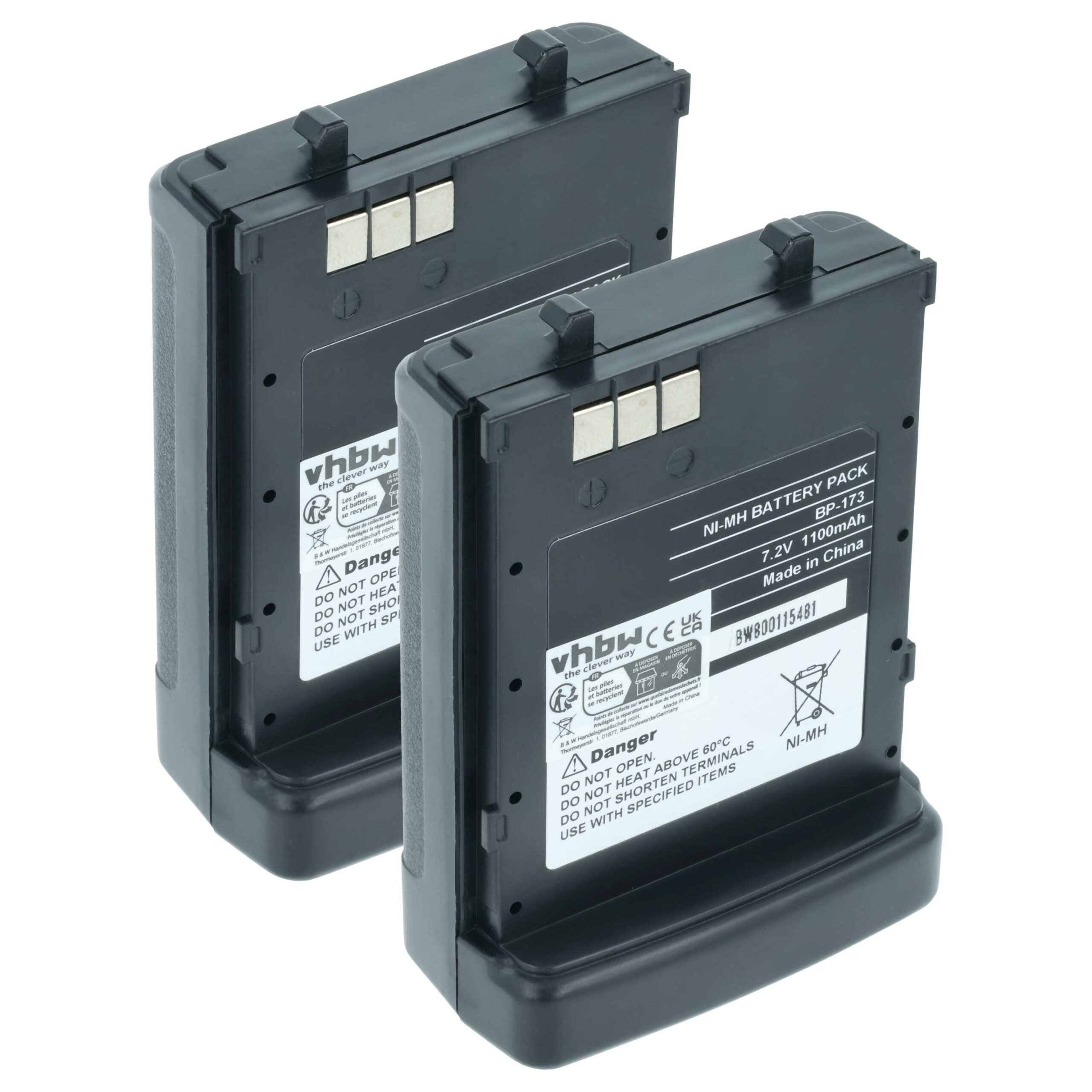 Bateria vhbw 2x para Rádio Icom BP-173, BP-180H, BP-180 - 1100 mAh 7.2 V NiMH