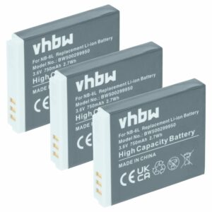 Pack 3x Bateria vhbw para Canon NB-6L - 750mAh, 3.6V, Li-Ion