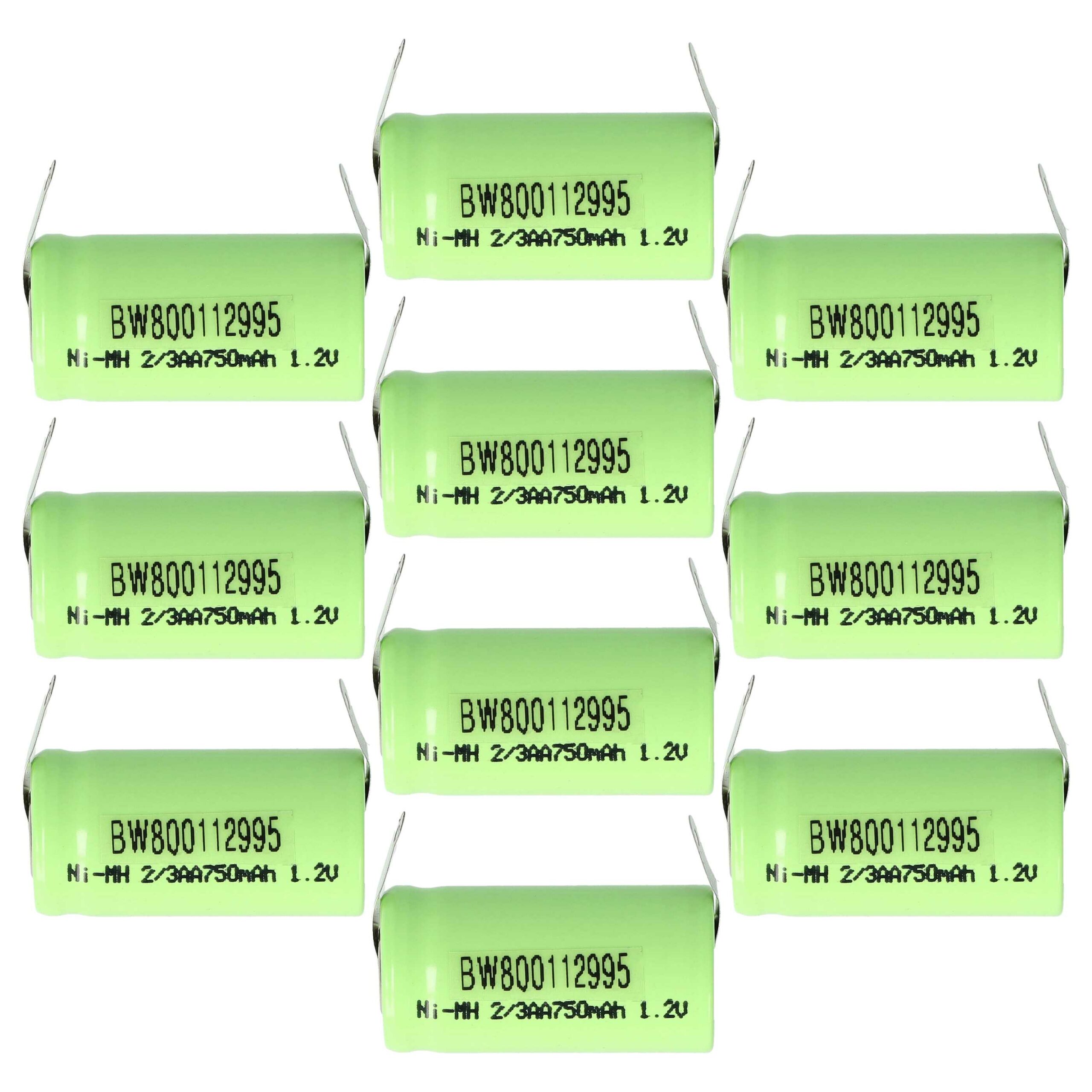 Bateria NiMH 2/3AA 750 mAh 1.2V vhbw - Pack 10 Unidades para Modelos RC