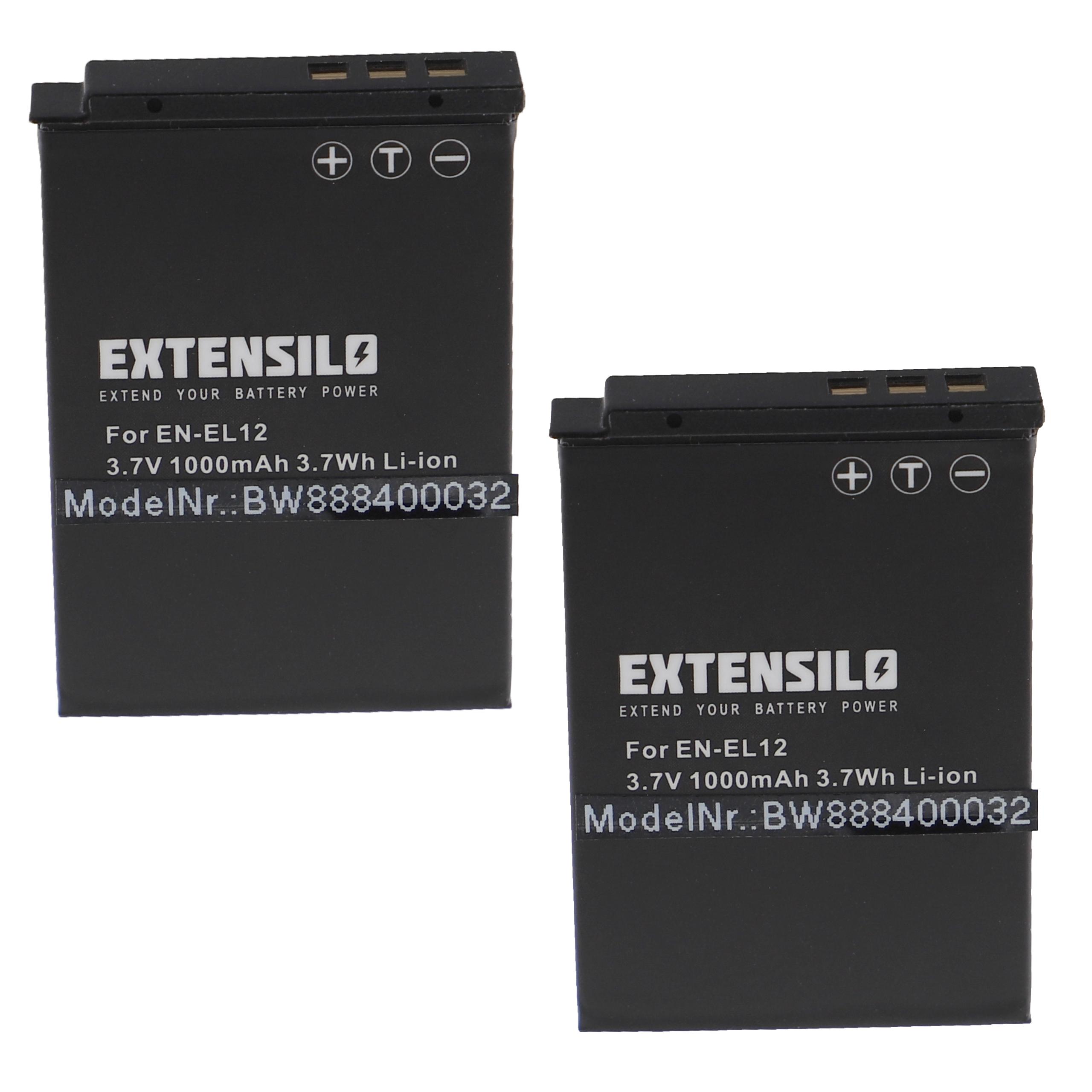 2x Bateria EXTENSILO substitui Nikon EN-EL12 - 1000mAh, 3.7V, Li-Ion - Image 4