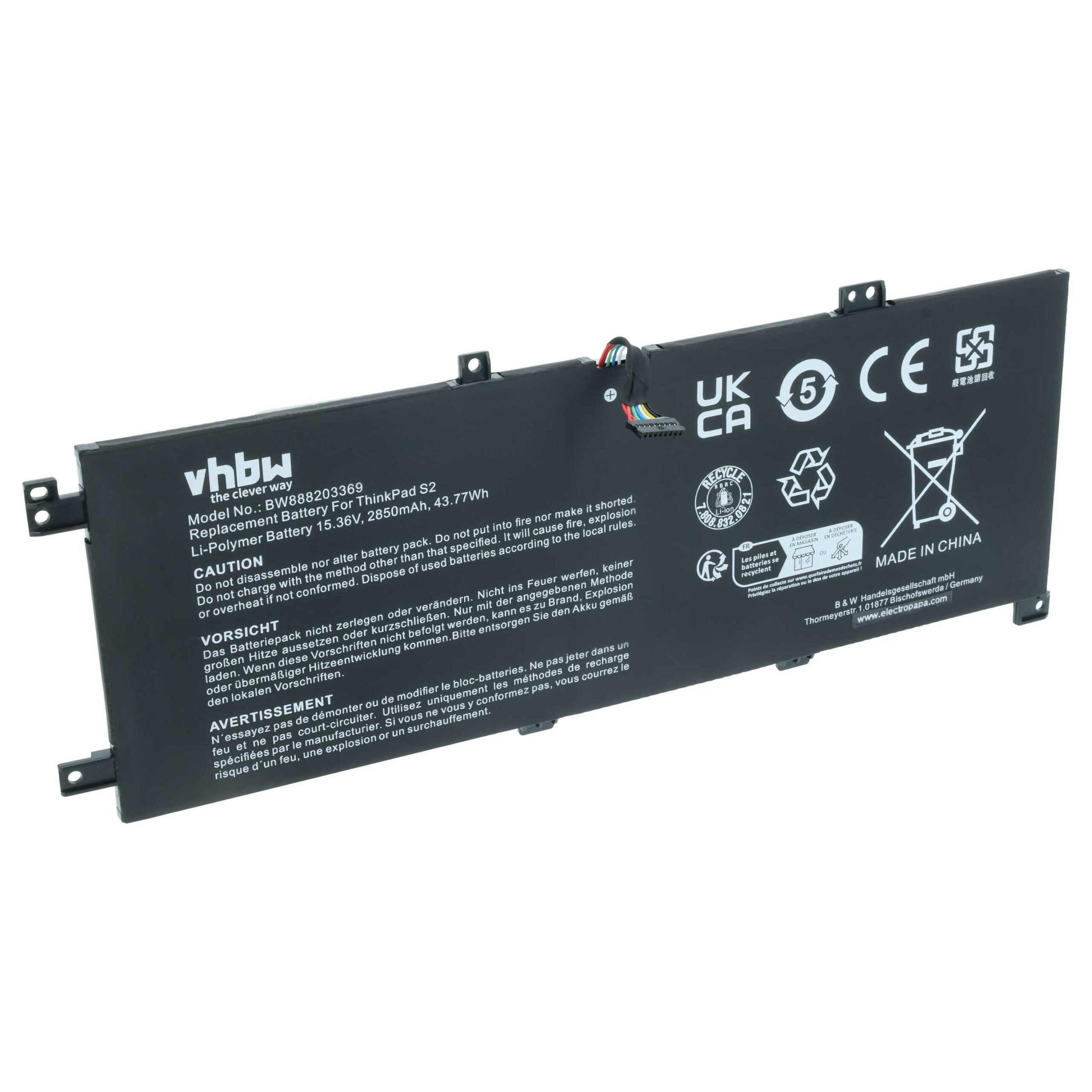 Bateria para Lenovo vhbw 2850 mAh 15.36 V Li-polímero (02DL031, 02DL032, 02DL030, 5B10W13933)