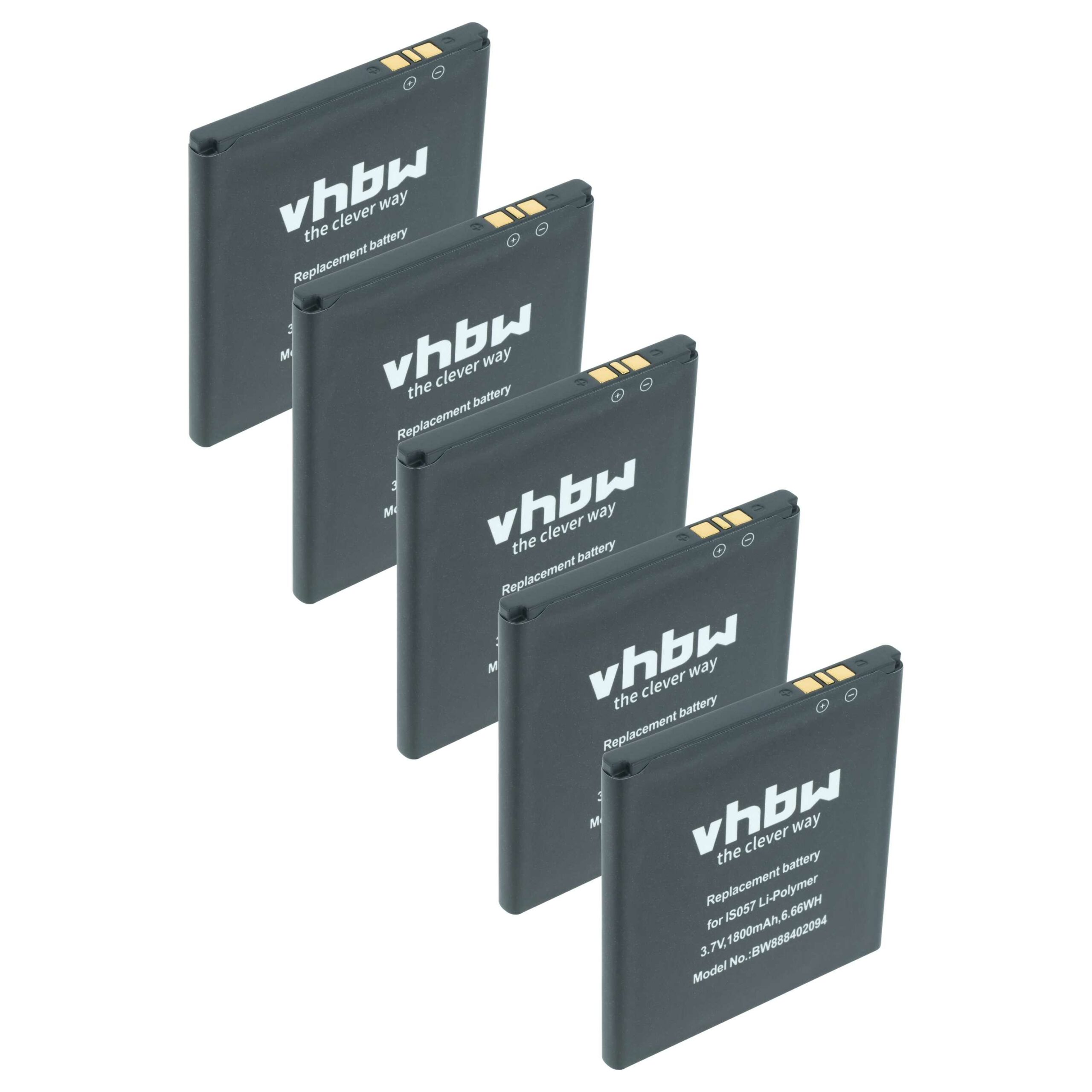 5x Bateria vhbw IS057 para Scanner Angelcare Barcode POS - 1800 mAh 3.7 V