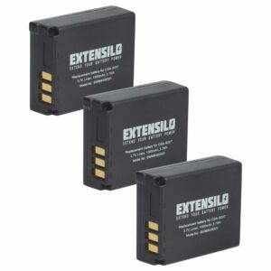 3 Baterias de Substituição EXTENSILO para Panasonic CGA-S007E/S007A/S007 - 1000mAh, 3.7V, Li-Ion