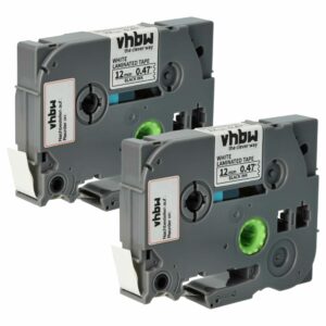 2x Fita de Etiqueta compatível com Brother TZE-231S - 12 mm Preto sobre Branco