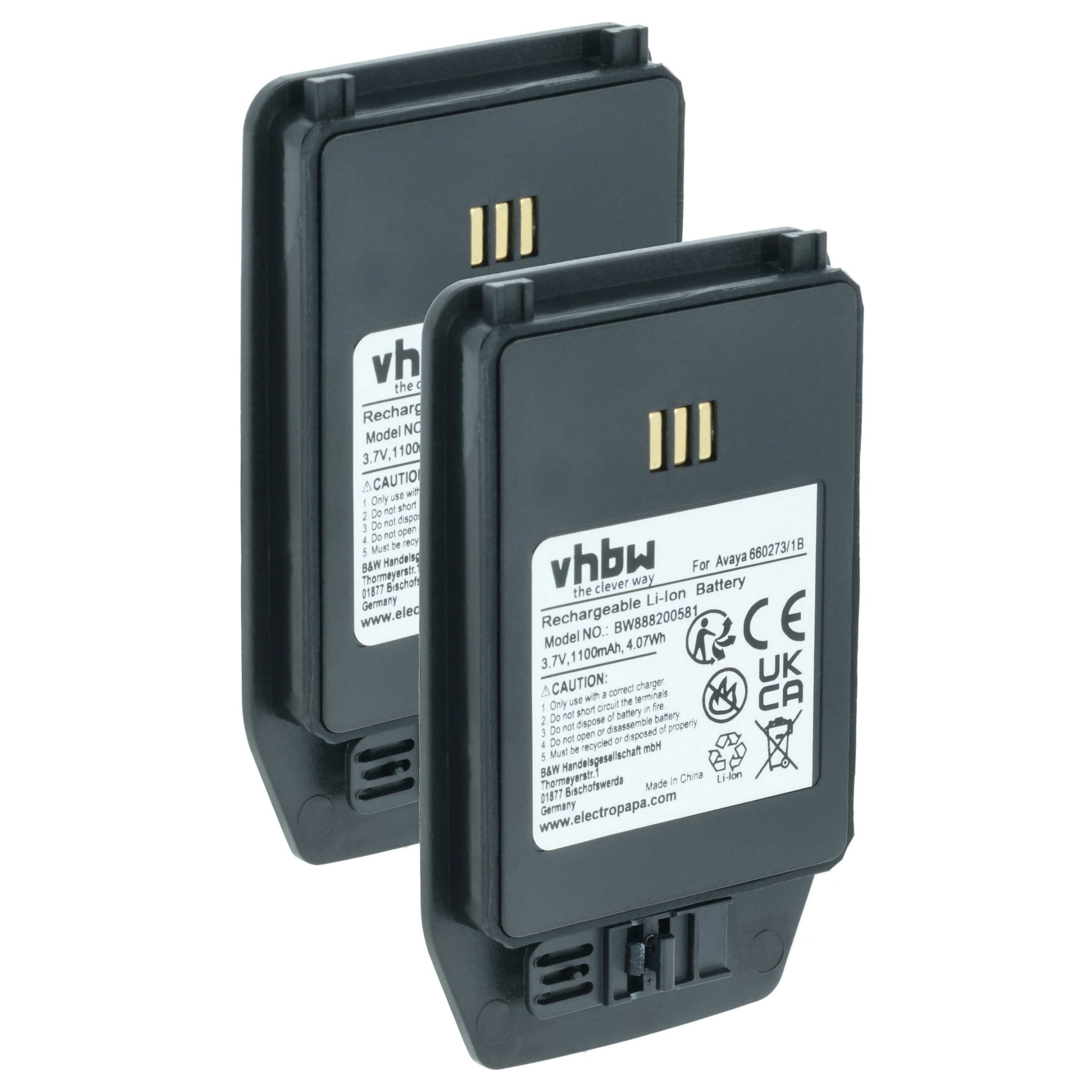 Bateria para Telemóvel vhbw 2x - Compatível com Ascom 1220187, 660273/1B - 1100 mAh 3.7 V Li-Ion