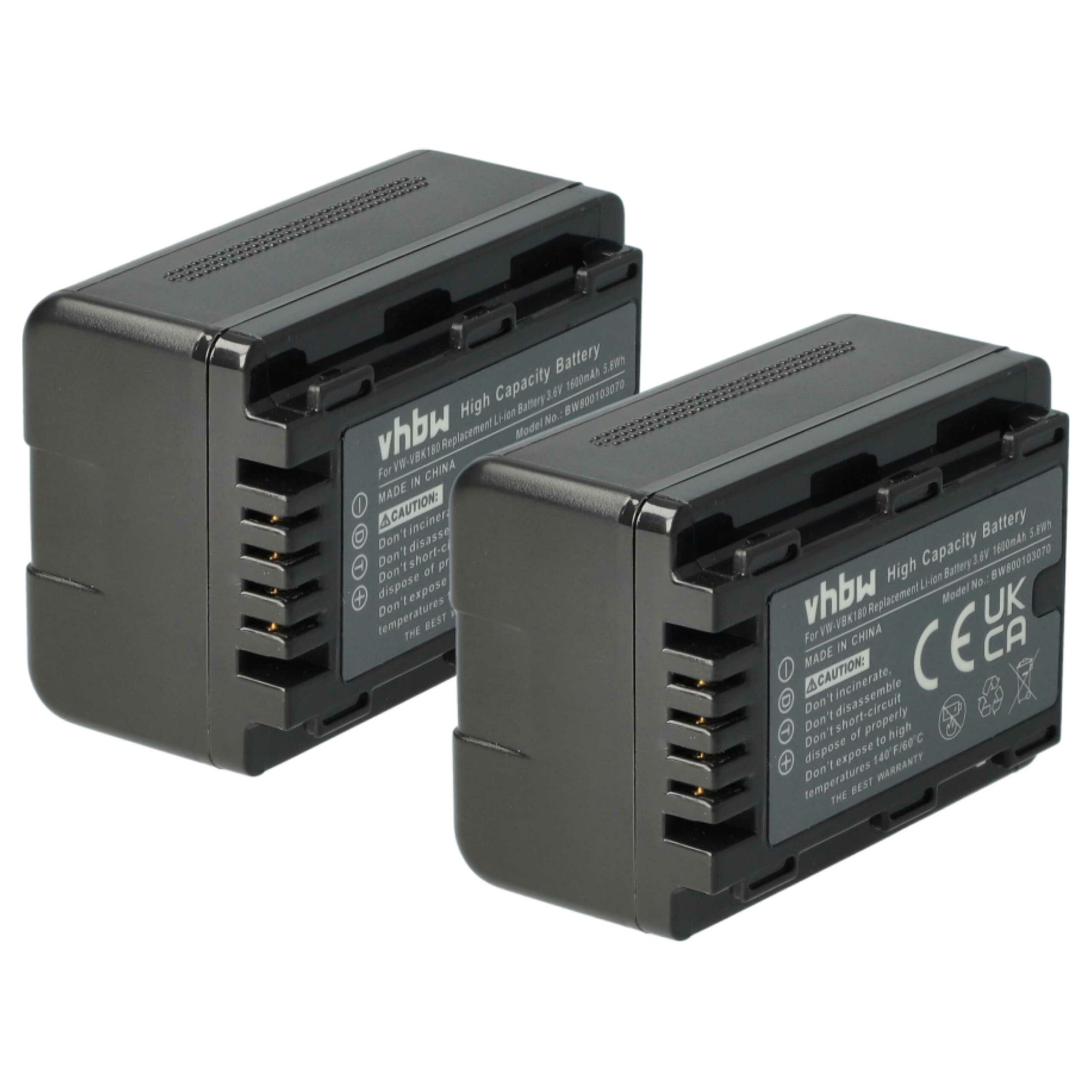 Bateria vhbw 2x para Panasonic VW-VBK180, VW-VBK360 - 1600 mAh 3.6 V Li-Ion