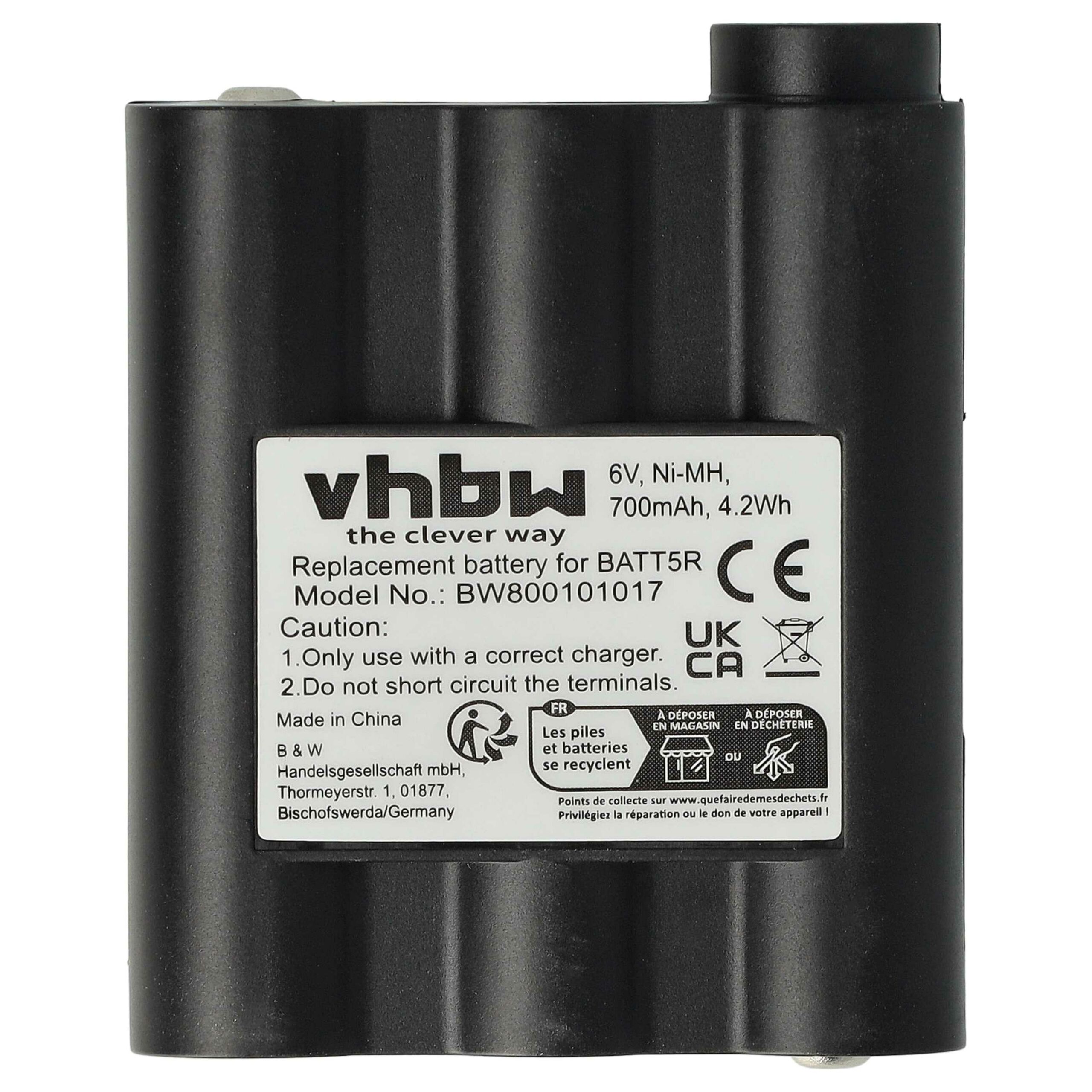 Bateria vhbw 10x para Rádio Alan Midland BATT5R, PB-ATL/G7 - 700 mAh 6V NiMH - Image 3