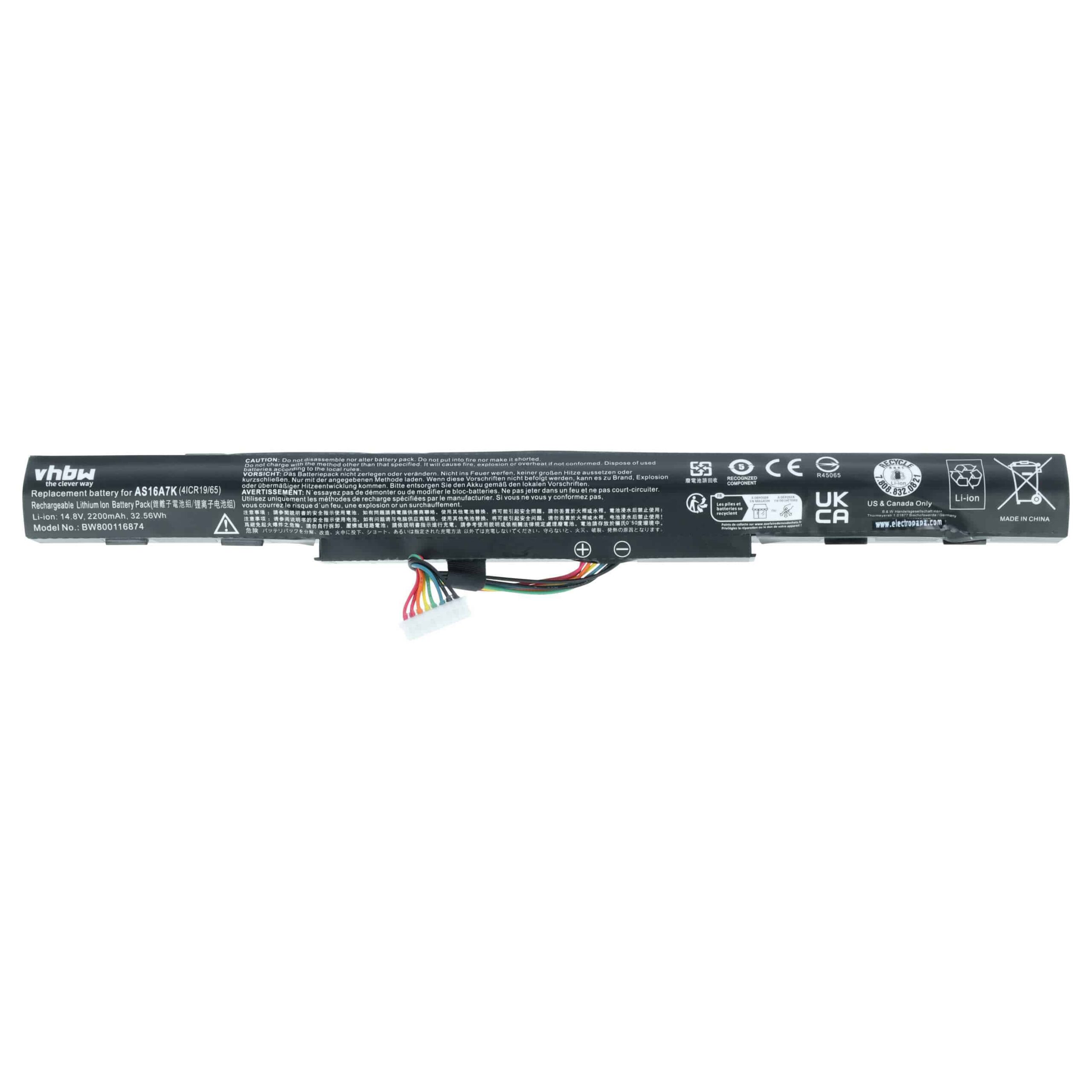 Bateria vhbw para Acer Notebook - 2200 mAh, 14.8 V, Li-Ion (AS16A8K, KT.0040G.007, AS16A5K, AS16A7K) - Image 3