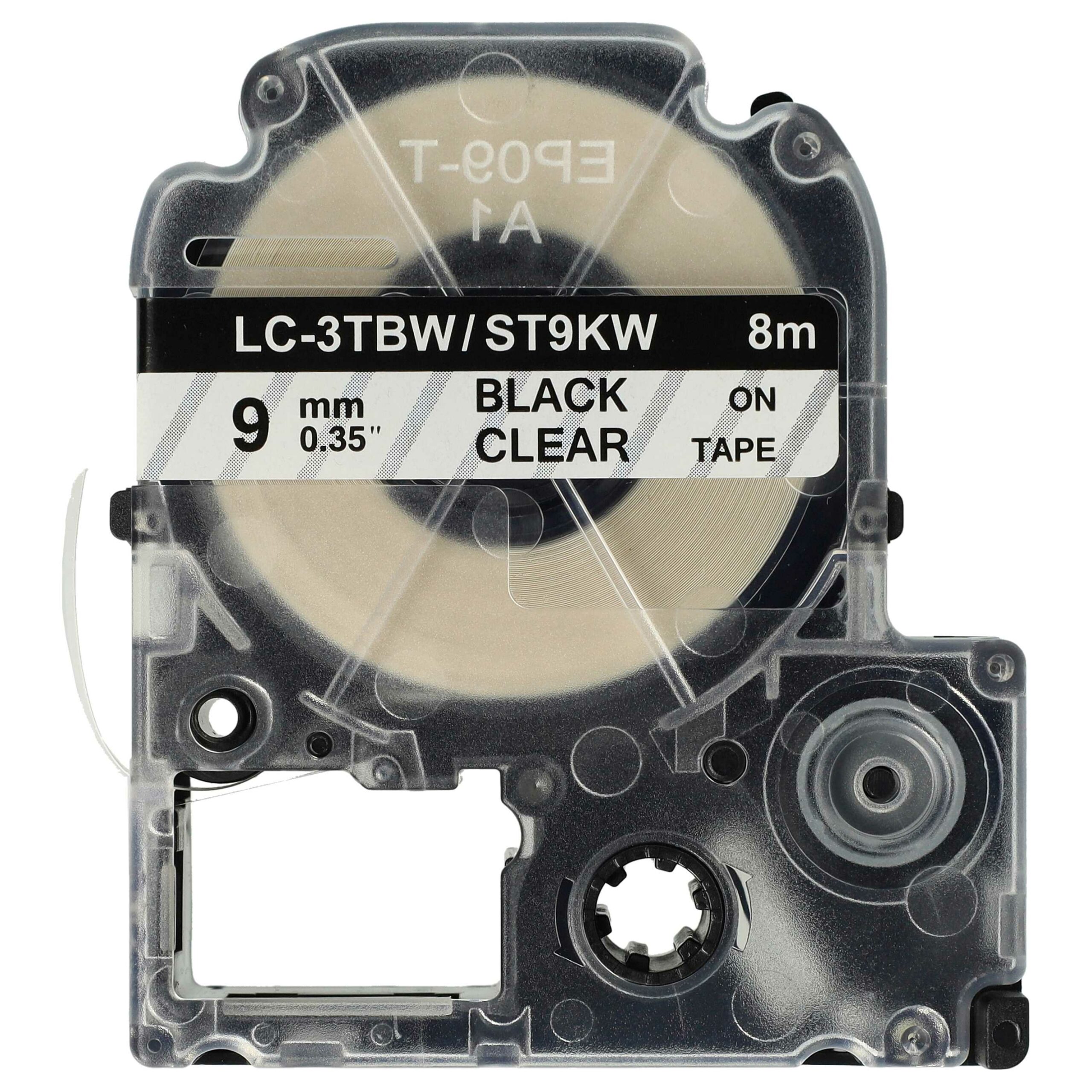 Fita de Etiquetas compatível com Epson LC-3TBW - 9 mm Preto sobre Transparente - Image 3