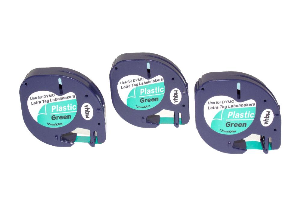 Fita de Etiquetas 3x Compatível Dymo 91204 - 12 mm Preto em Verde