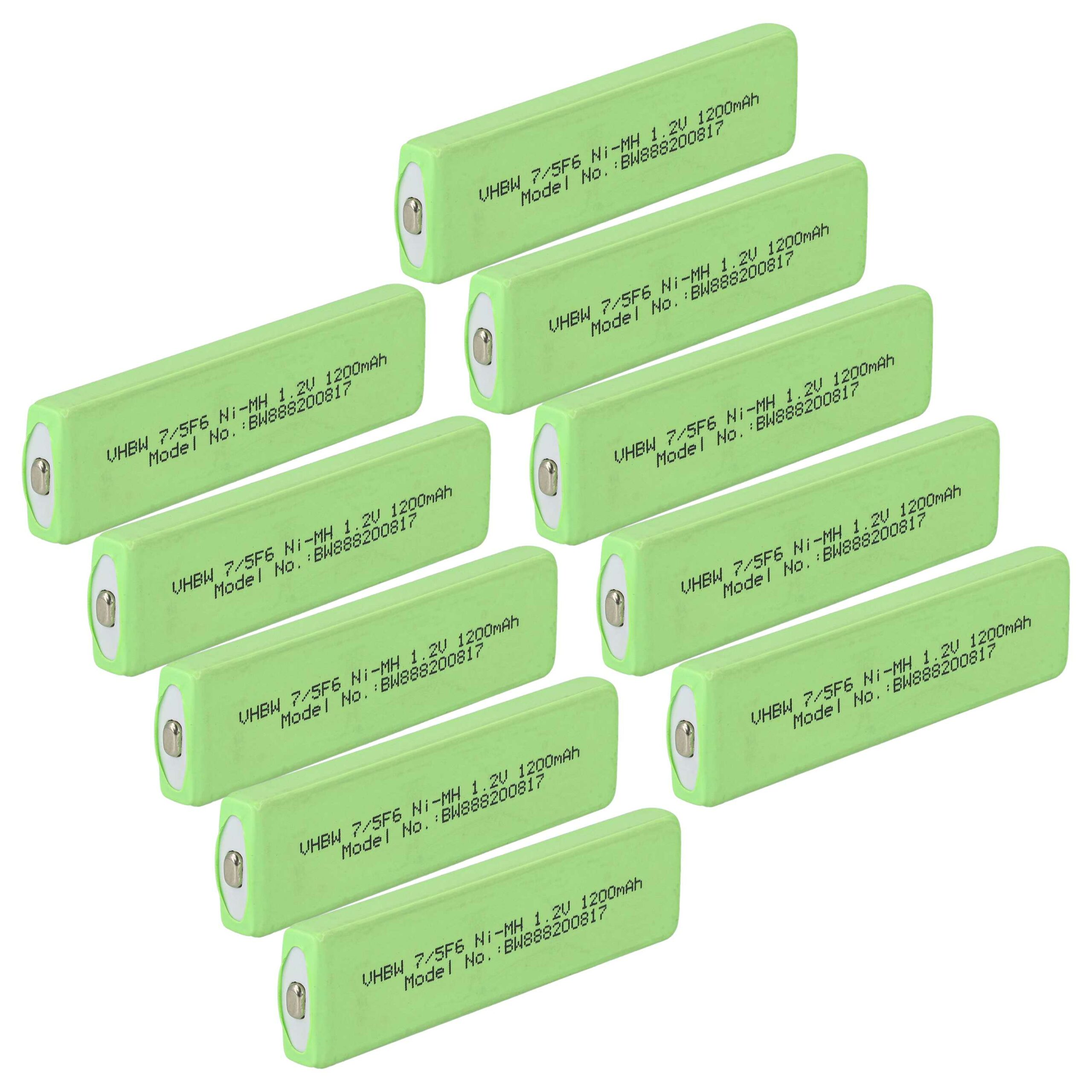 Célula de Bateria NiMH 1100 mAh 1.2V vhbw - Compatível com Aiwa MHB-901 (Conjunto de 10)