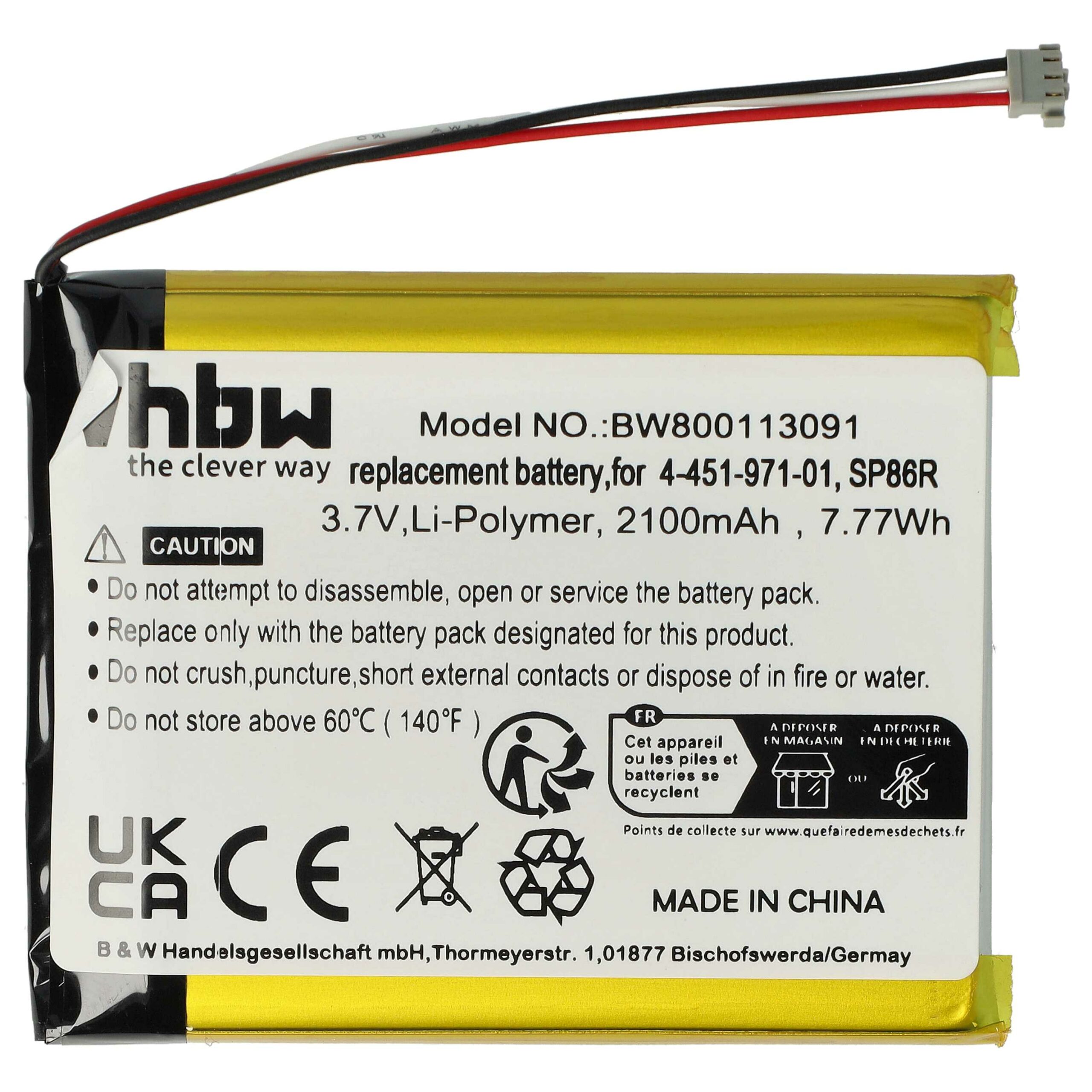 Bateria para Consola de Jogos Sony - Compatível com SP86R, 4-451-971-01 - 2100 mAh 3.7 V Li-Ion vhbw - Image 3