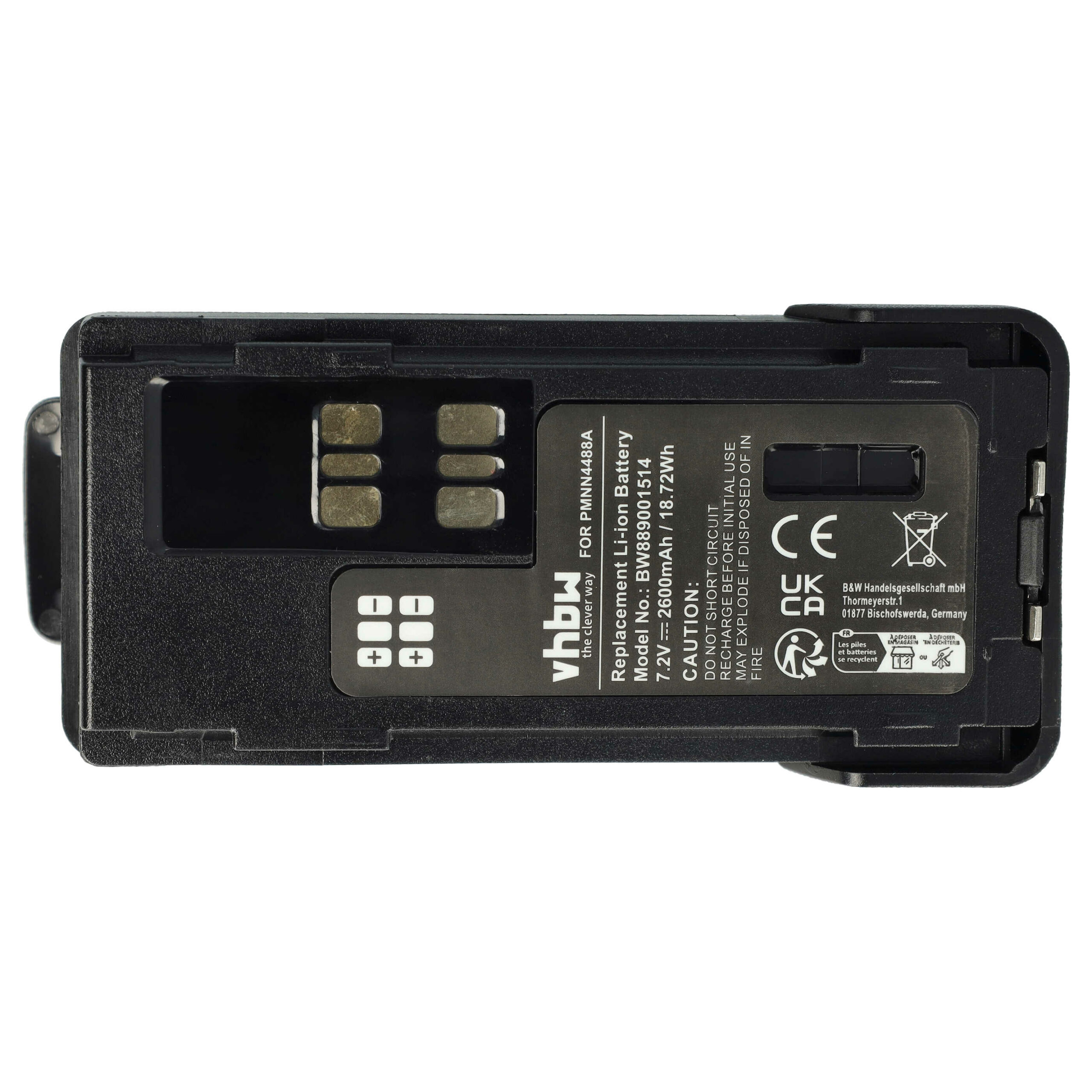 Bateria vhbw para Motorola PMNN4488a - 2600 mAh 7.4 V Li-Ion com Clip de Cintura