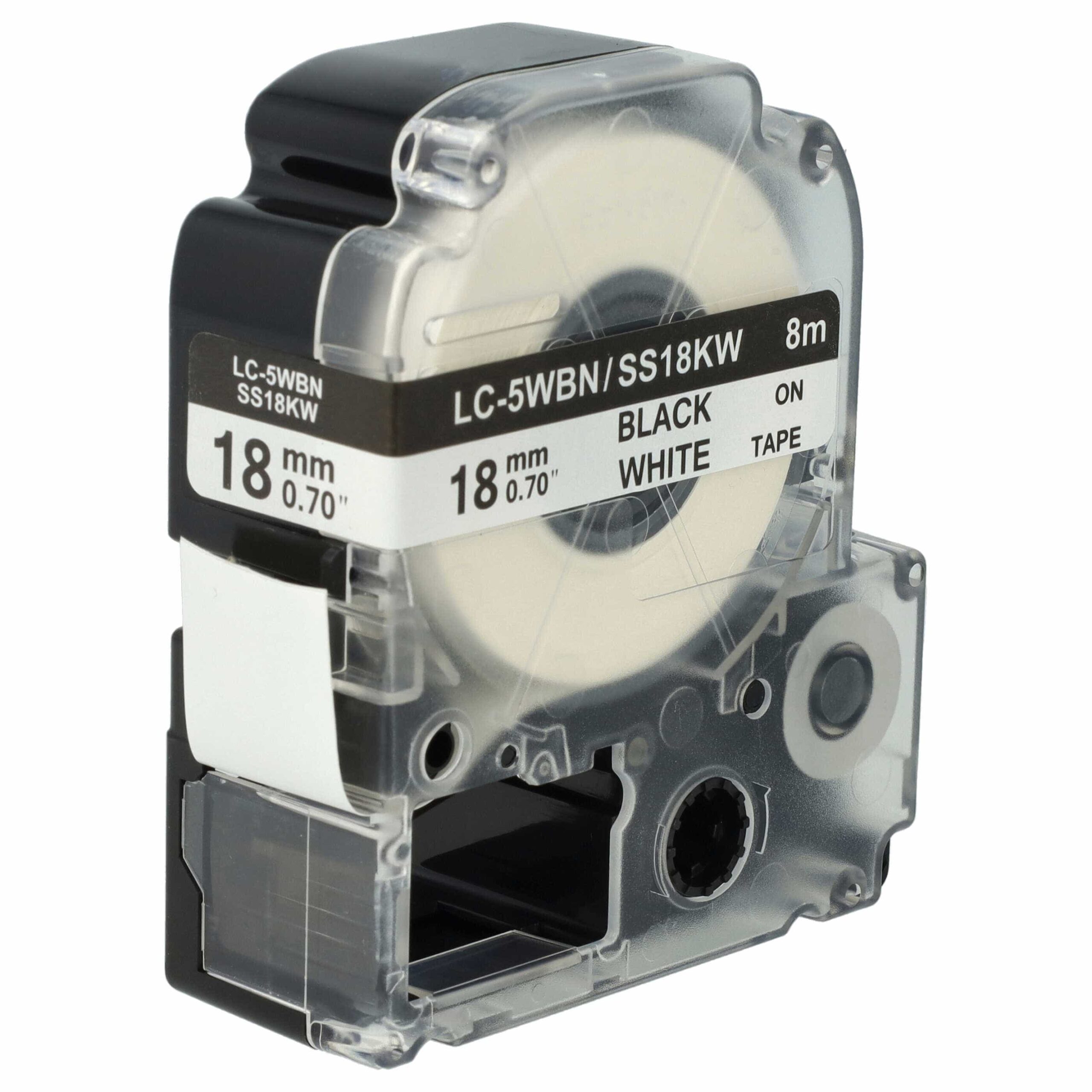 2x Fita de Etiquetas Compatível com Epson SS18KW, LC-5WBN - 18 mm Preto sobre Branco - Image 3