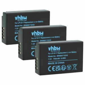 3x Bateria substitui Canon LP-E17 - 750mAh, 7.2V, Li-Ion