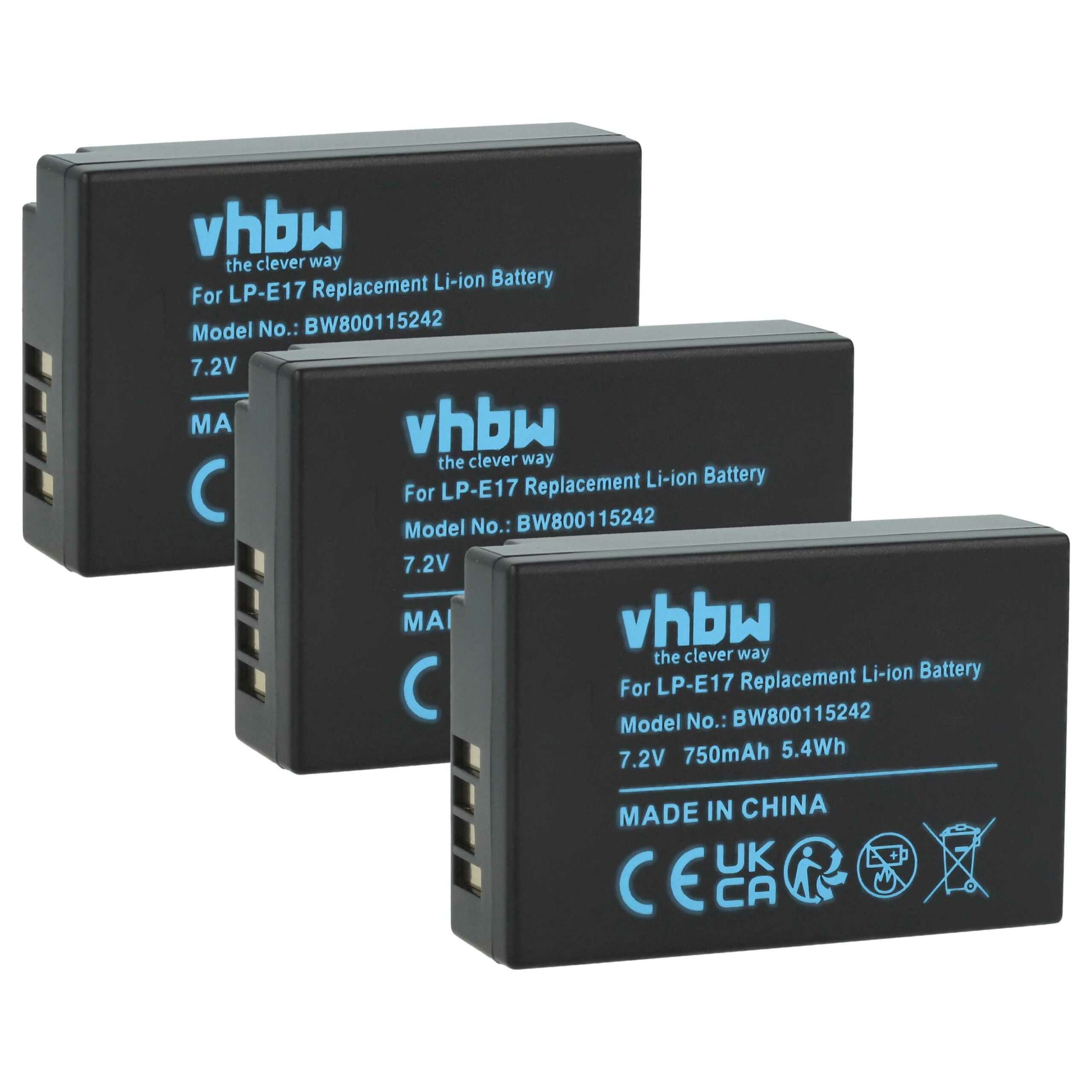 3x Bateria substitui Canon LP-E17 - 750mAh, 7.2V, Li-Ion