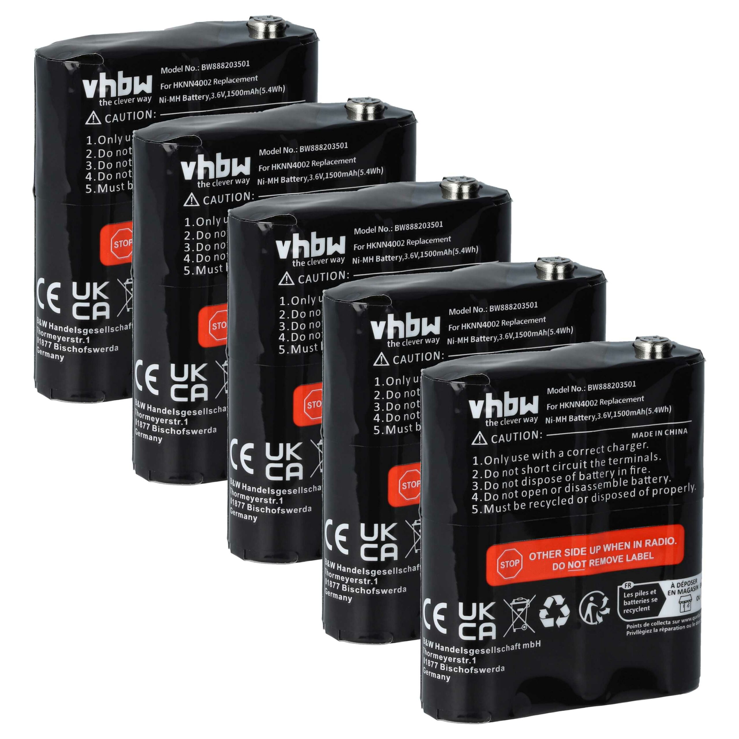 Bateria vhbw 1500 mAh 3.6V NiMH para Motorola - Pack 5x (substitui 4002A, 56315, FRS-009, AP-4002, AP-4002H, 1532, 53615)
